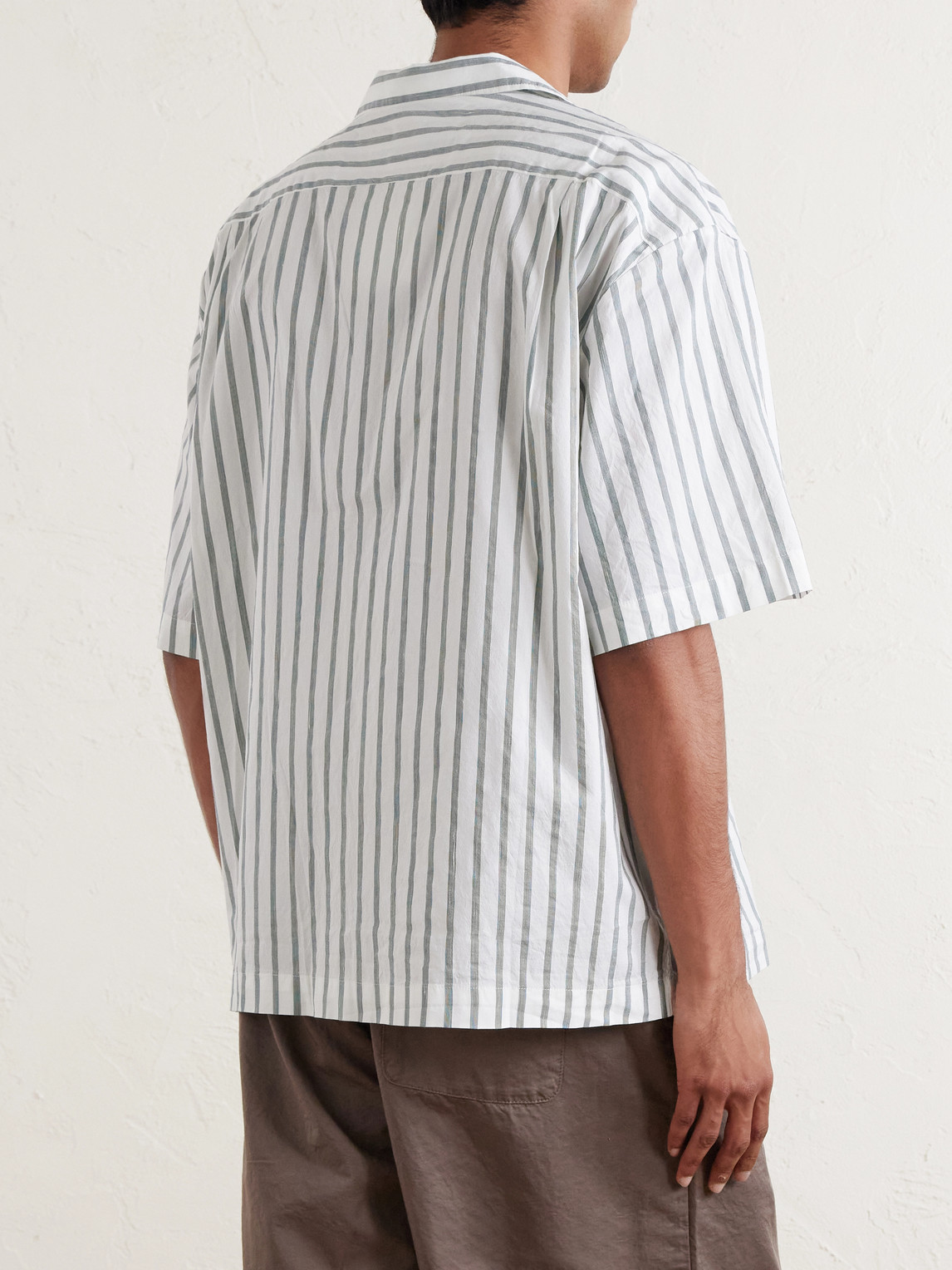 Samata Camp-Collar Striped Cotton, Silk And Linen-Blend Shirt