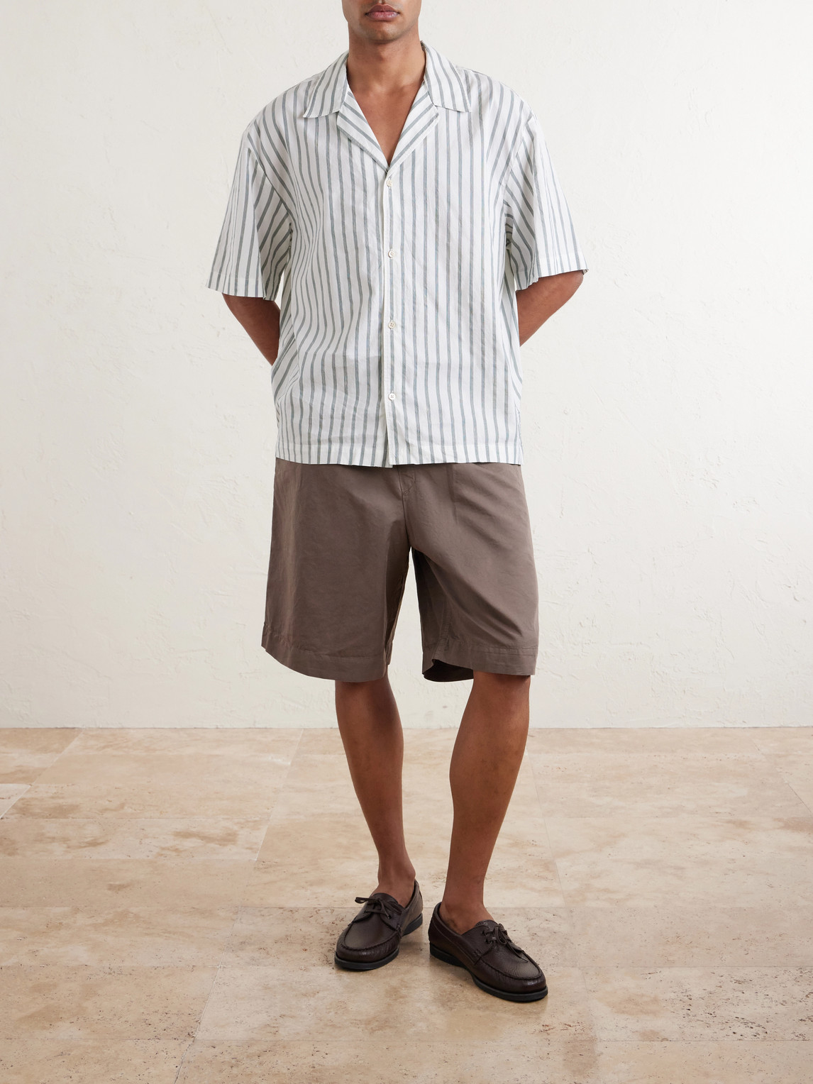 Samata Camp-Collar Striped Cotton, Silk And Linen-Blend Shirt