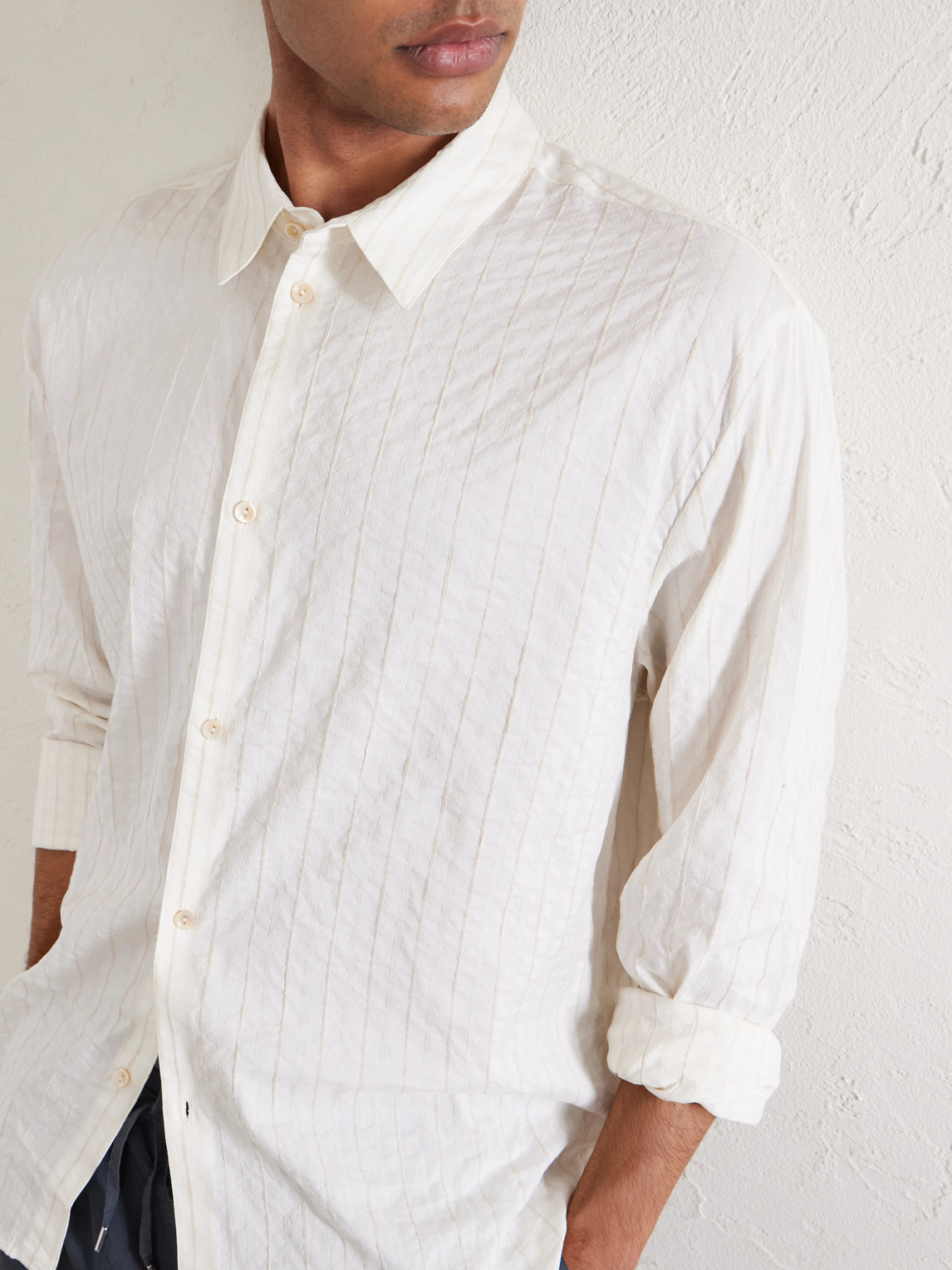 Fulvio Pinstriped Cotton, Silk And Linen-Blend Shirt