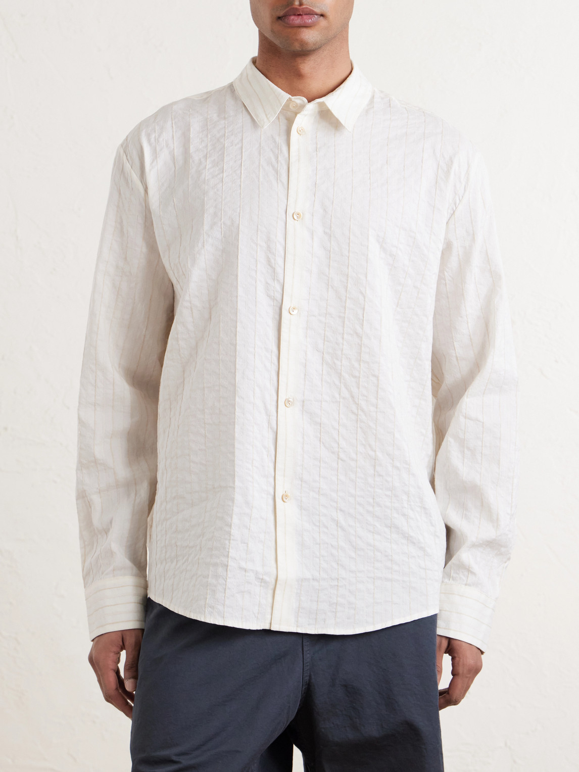 Fulvio Pinstriped Cotton, Silk And Linen-Blend Shirt