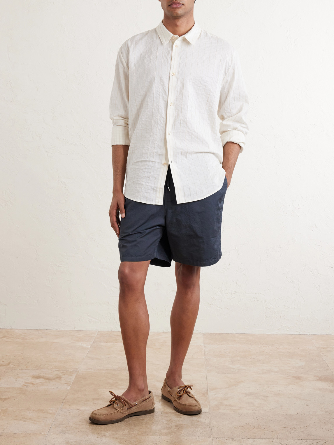 Fulvio Pinstriped Cotton, Silk And Linen-Blend Shirt