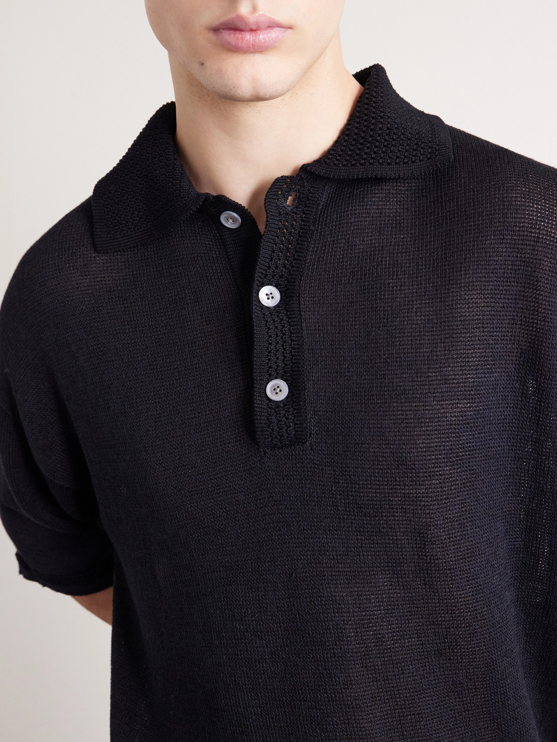 Open-Knit Organic Cotton And Linen-Blend Polo Shirt