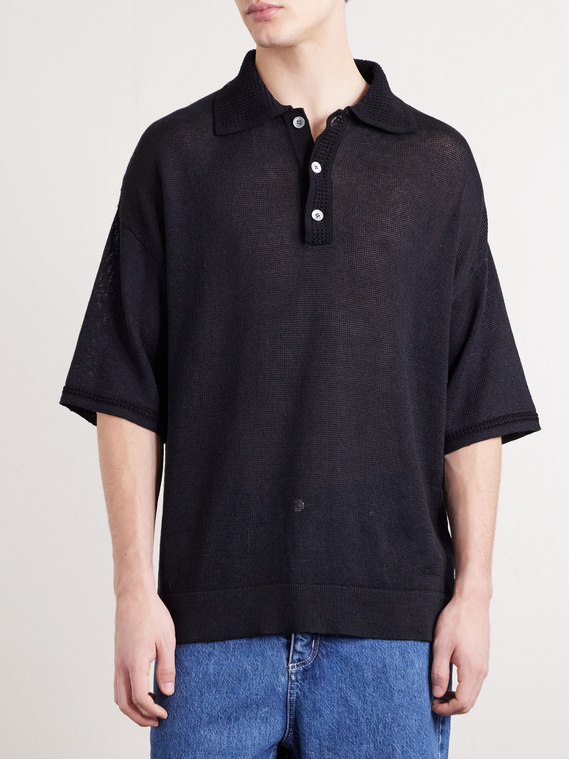 Open-Knit Organic Cotton And Linen-Blend Polo Shirt