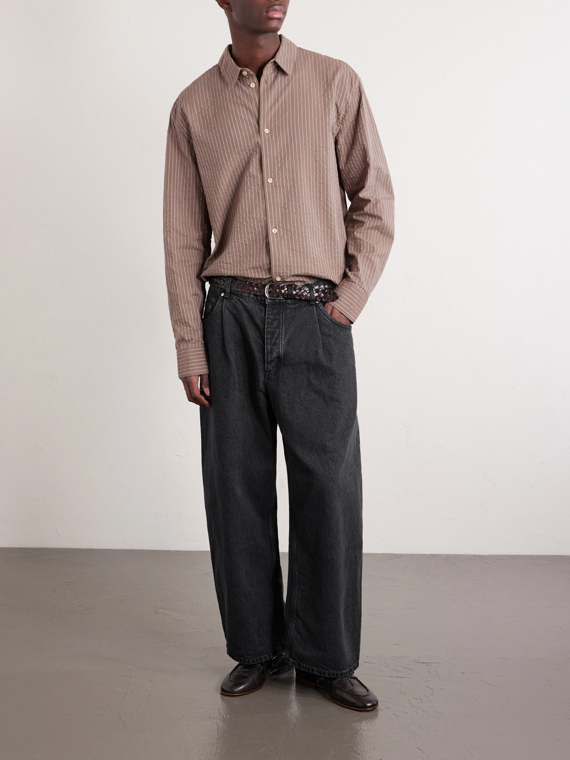 Straight-Leg Pleated Organic Jeans