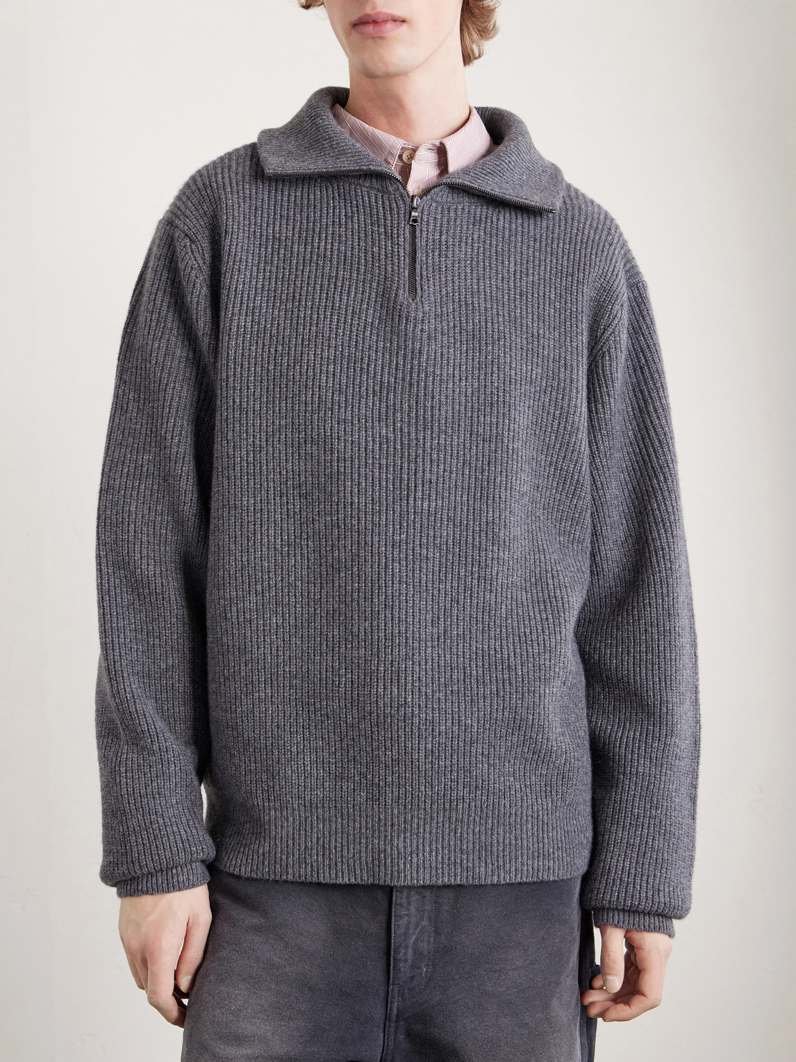  The Elder Statesman - Clemente Ribbed Cashmere Half-zip Sweater - Men - Gray - S 