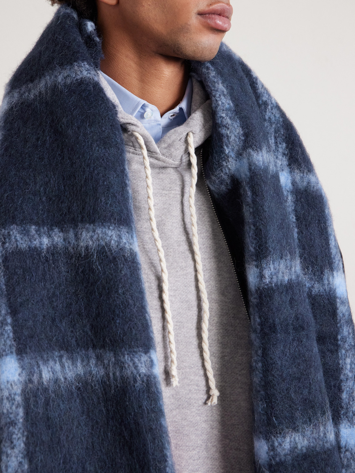  The Elder Statesman - Fringed Checked Alpaca-blend Scarf - Men - Blue 