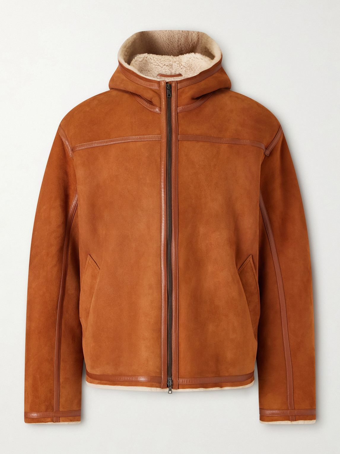 The Elder Statesman Leather-Trimmed hearling Hooded Jacket - Men