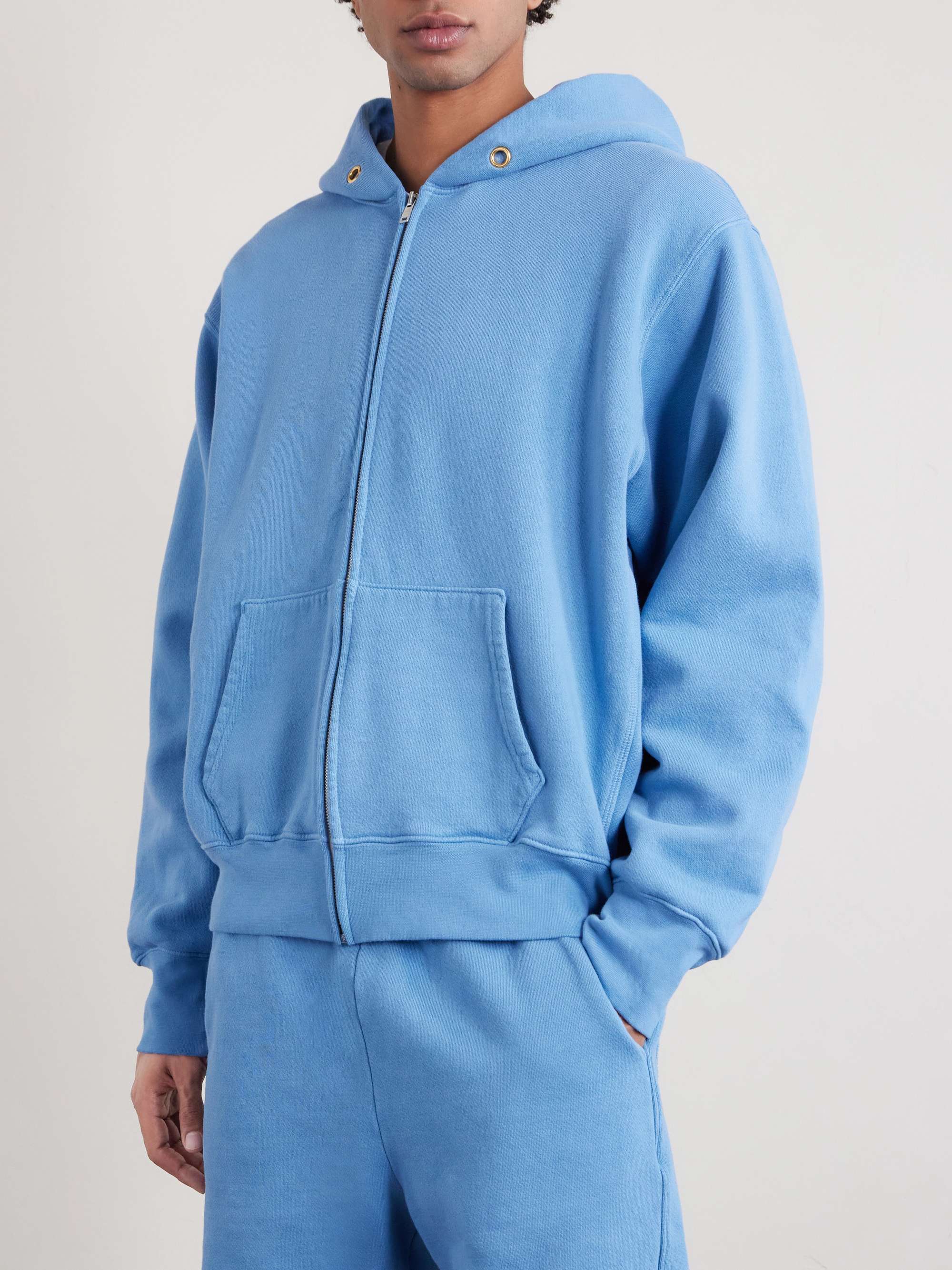 LES TIEN Garment-Dyed Fleece-Back Cotton-Jersey Zip-Up Hoodie