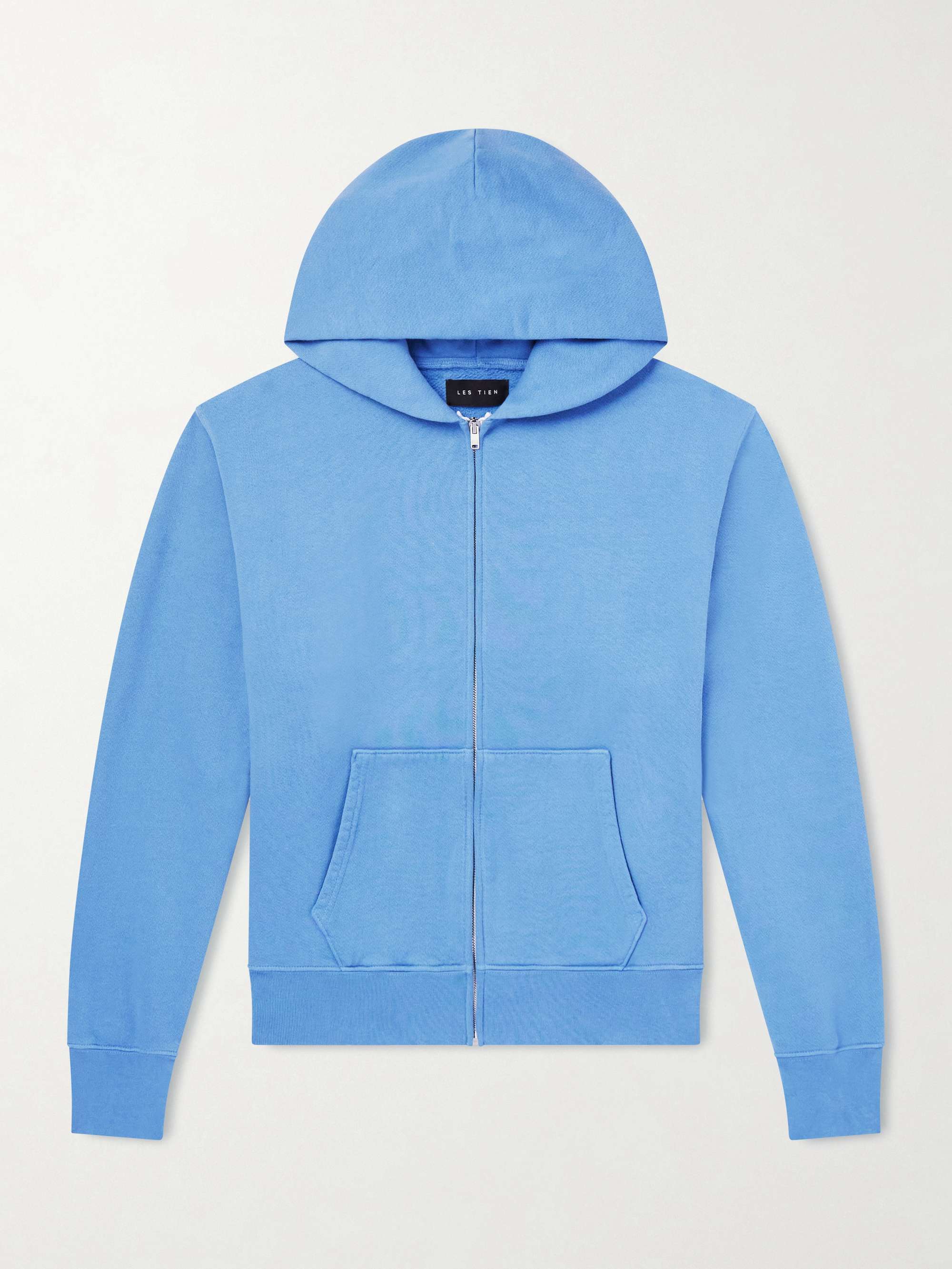 LES TIEN Garment-Dyed Fleece-Back Cotton-Jersey Zip-Up Hoodie