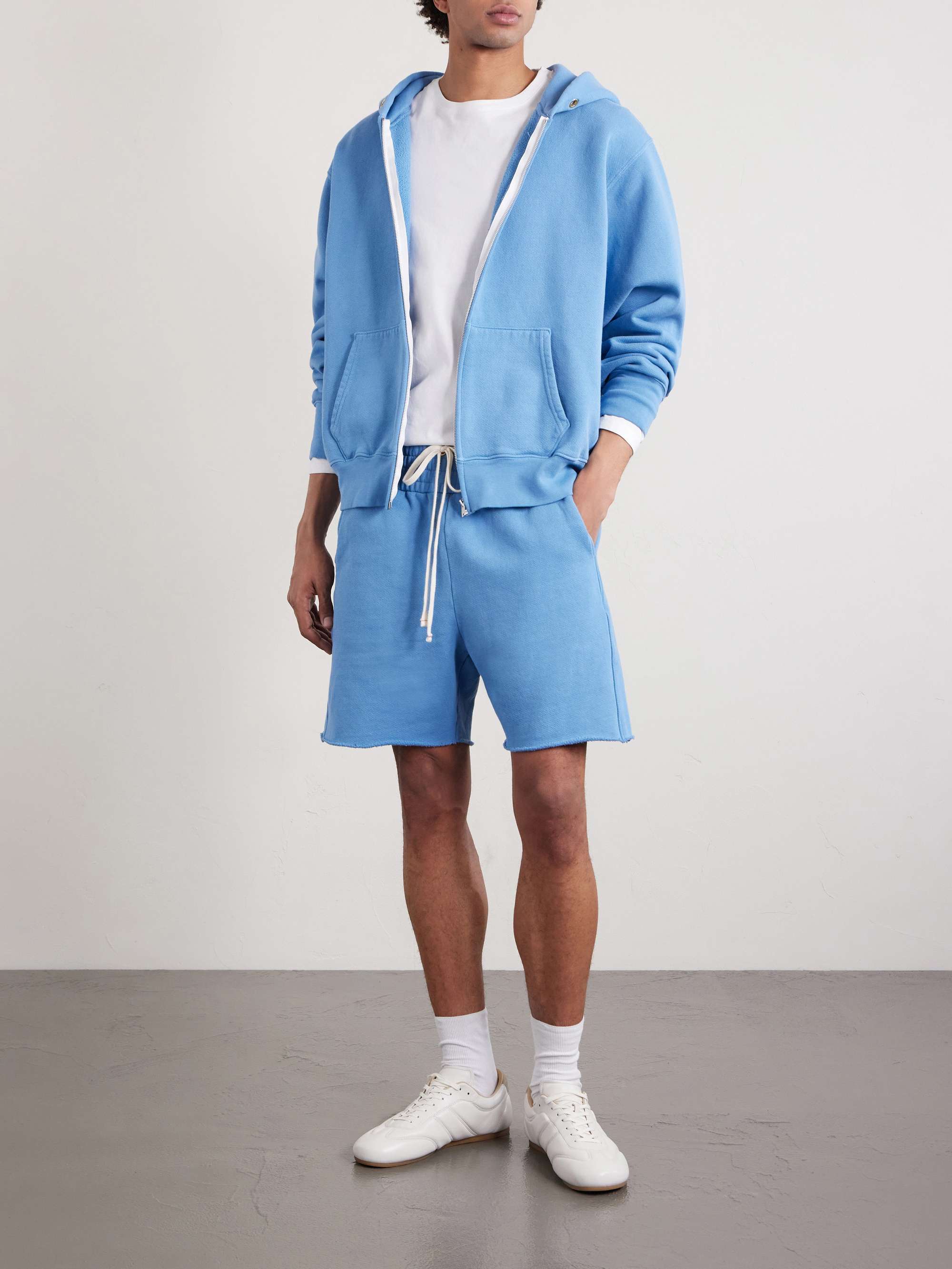 LES TIEN Garment-Dyed Fleece-Back Cotton-Jersey Zip-Up Hoodie