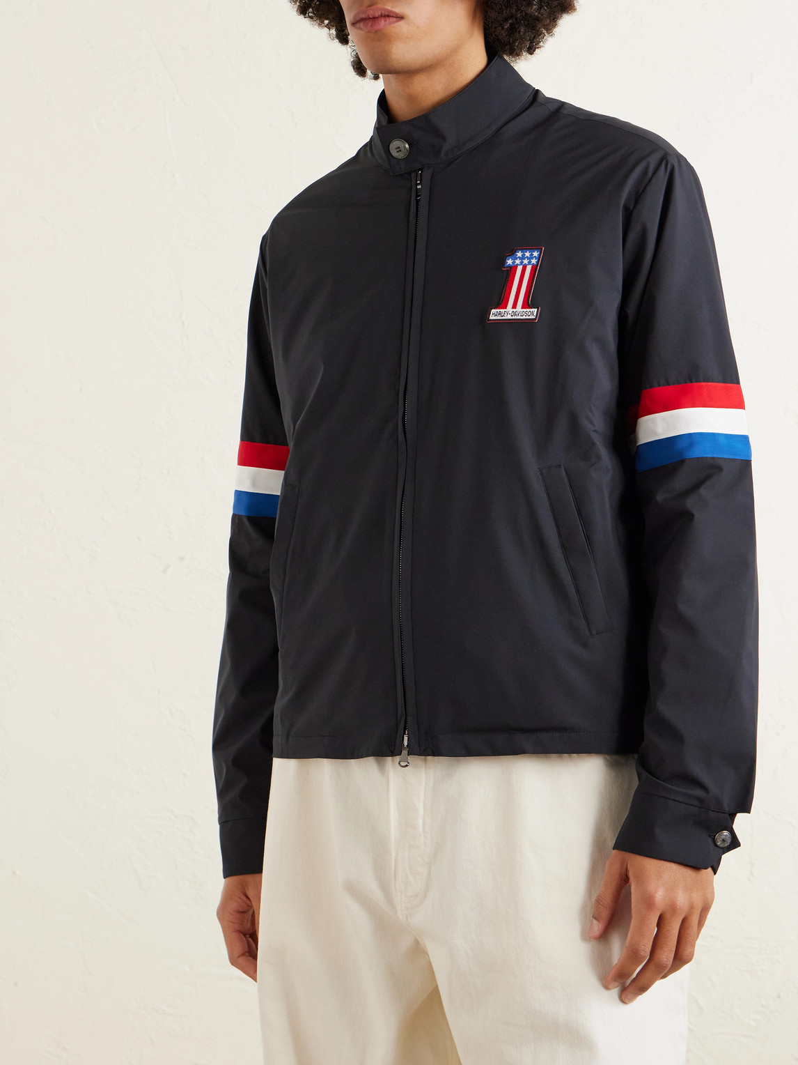  God's True Cashmere - Harley-davidson Striped Appliquéd Recycled Shell Jacket - Men - Black - S 