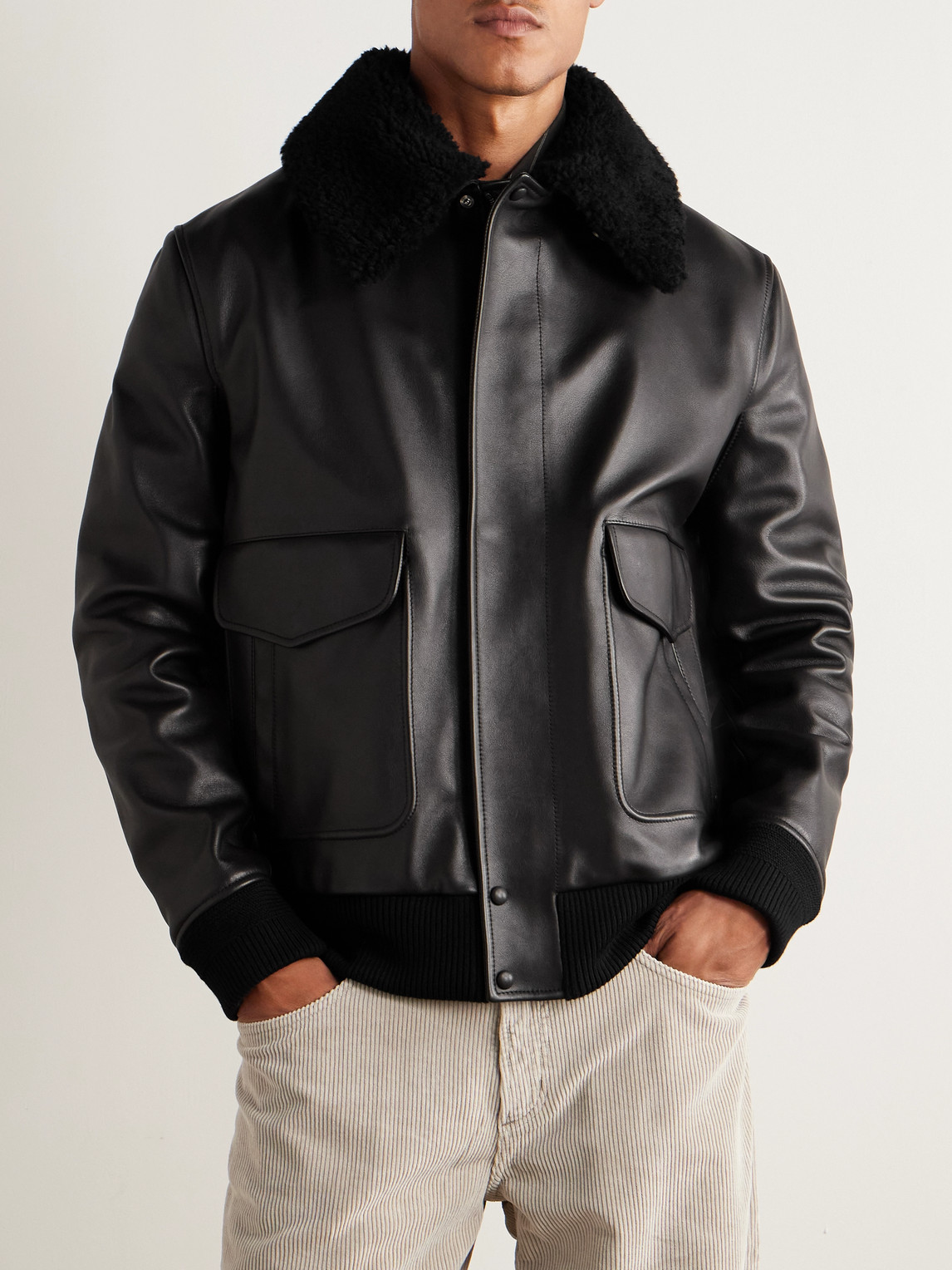 Gabriela Hearst Grant Shearling-trimmed Leather Aviator Jacket In Black