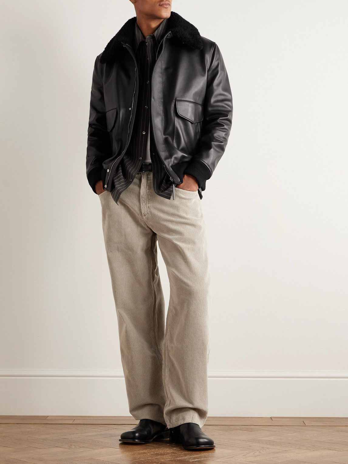 Gabriela Hearst Grant Shearling-trimmed Leather Aviator Jacket In Black