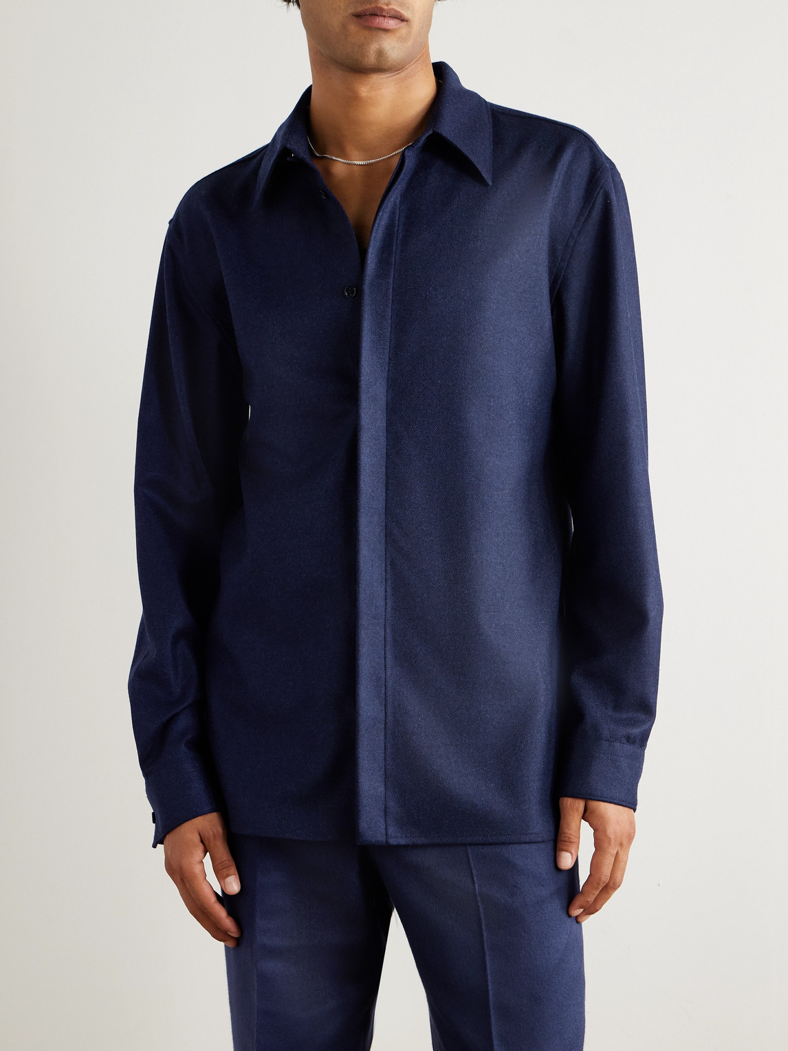 Gabriela Hearst Abbe Wool And Cashmere-blend Twill Shirt In Blue