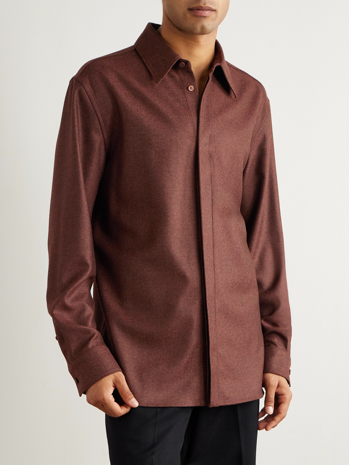 Gabriela Hearst Abbe Wool And Cashmere-blend Twill Shirt In Burgundy