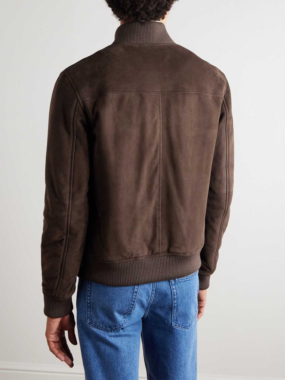 Gabriela Hearst Greg Slim-fit Padded Suede Bomber Jacket In Brown