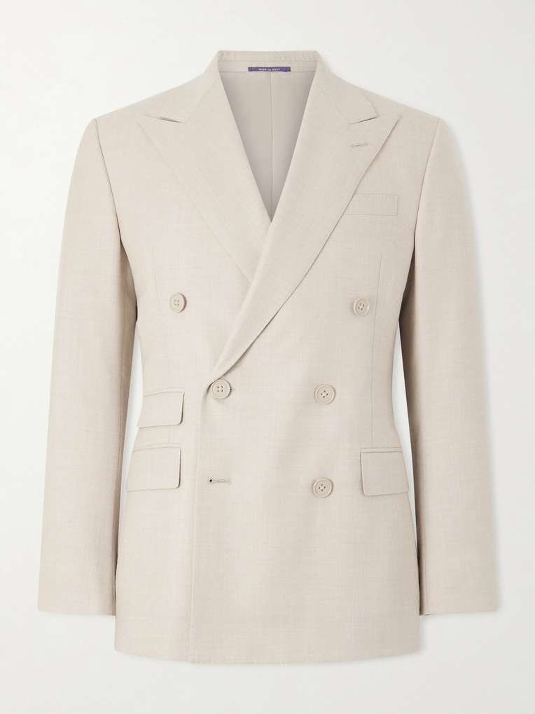 RALPH LAUREN PURPLE LABEL Double-Breasted Wool-Flannel Blazer