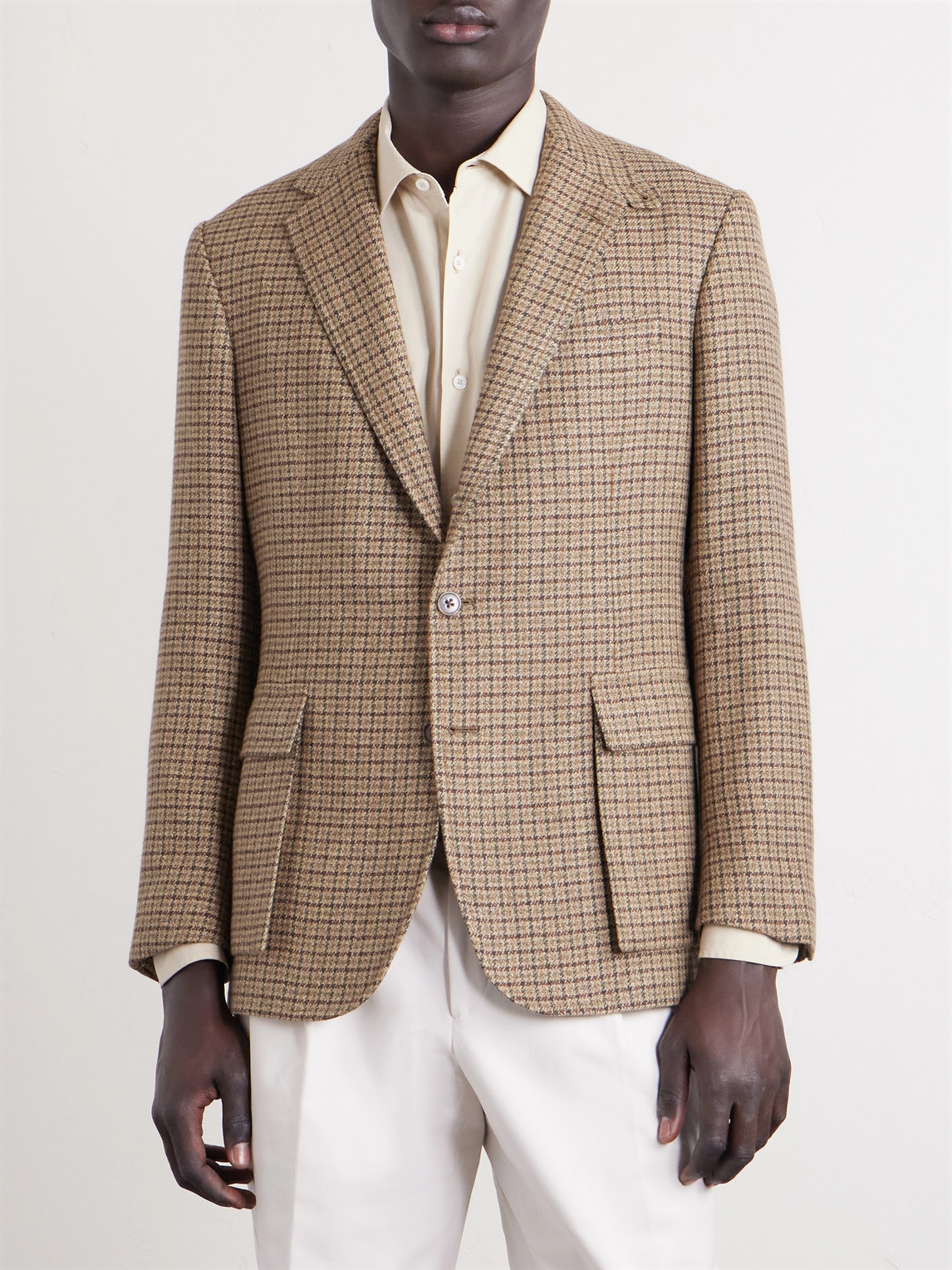  Ralph Lauren Purple Label - Kent Suede-trimmed Checked Linen And Wool-blend Blazer - Men - Brown - Uk/us 38 