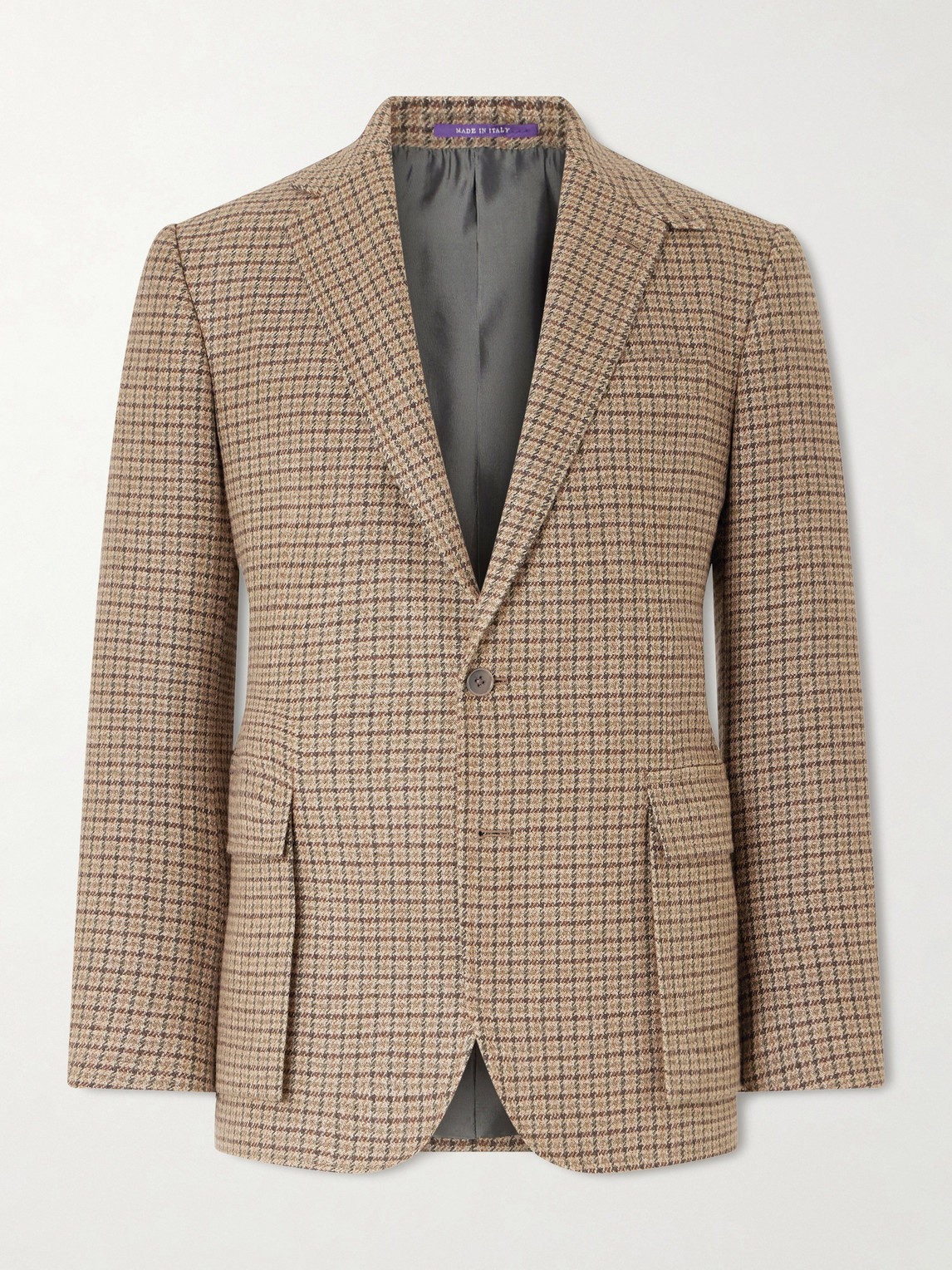 Ralph Lauren Purple Label Kent Suede-Trimmed Checked Linen and Wool-Blend Blazer UK/US 40