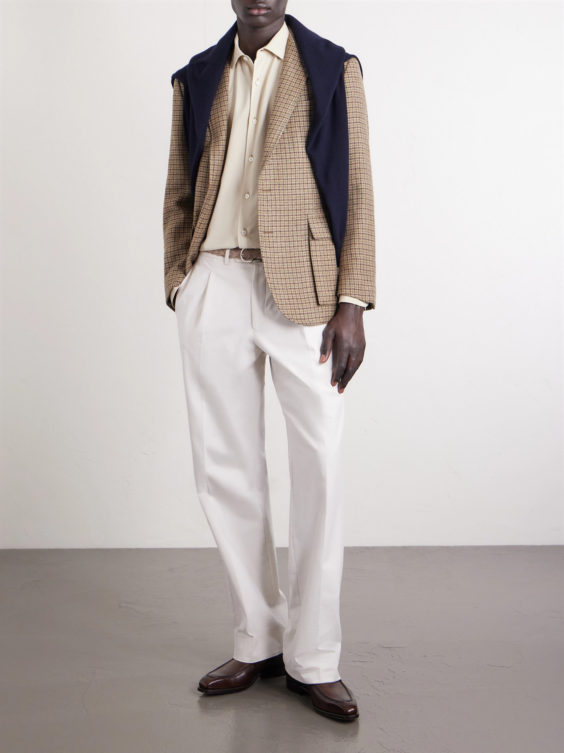 Purple Label - Kent Suede-Trimmed Checked Linen And Wool-Blend Blazer