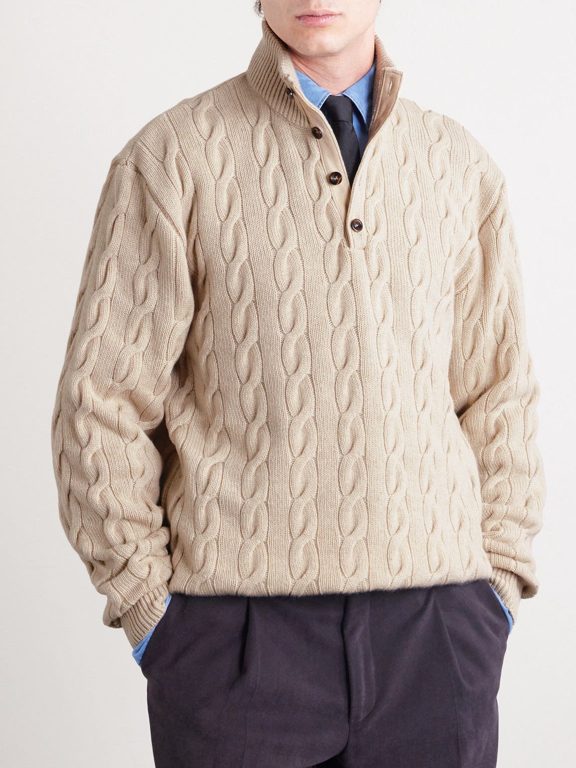  Ralph Lauren Purple Label - Cable-knit Cashmere Sweater - Men - Neutrals - M 