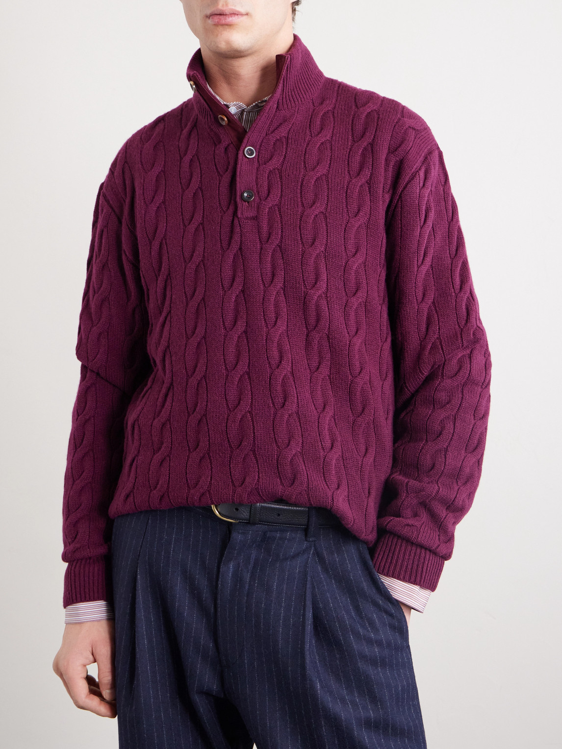 Ralph Lauren Purple Label - Cable-knit Cashmere Sweater - Men - Red - M 