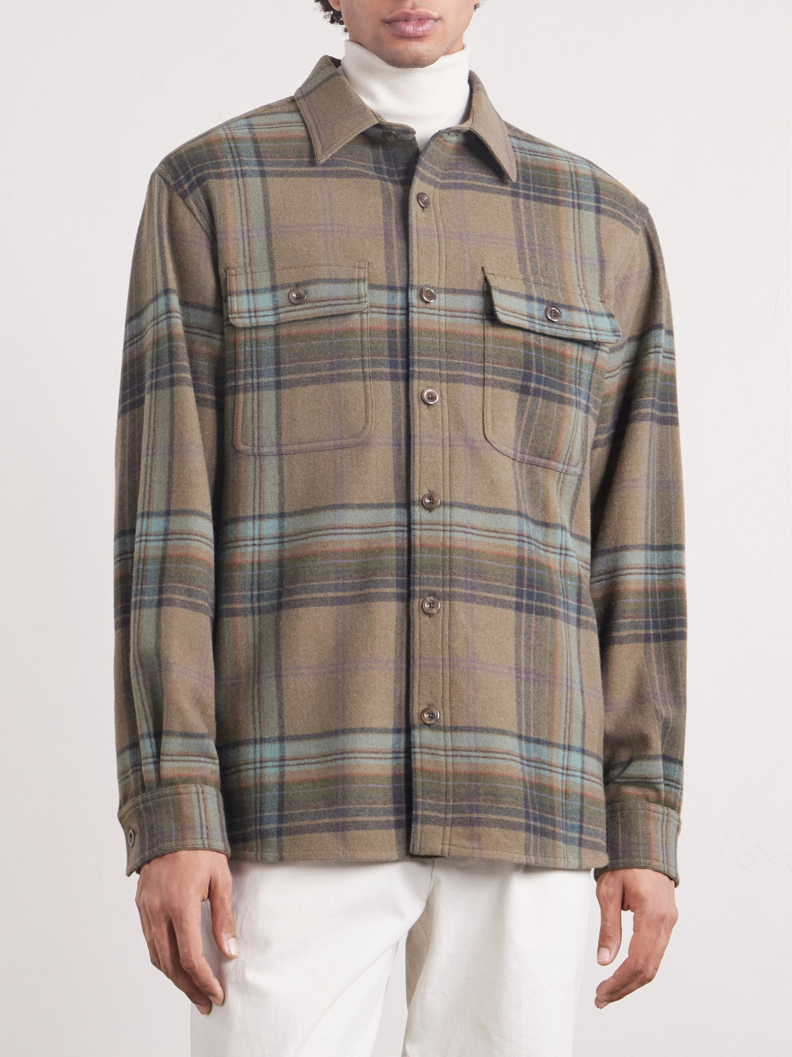 Purple Label - Checked Wool And Cashmere-Blend Flannel Overshirt