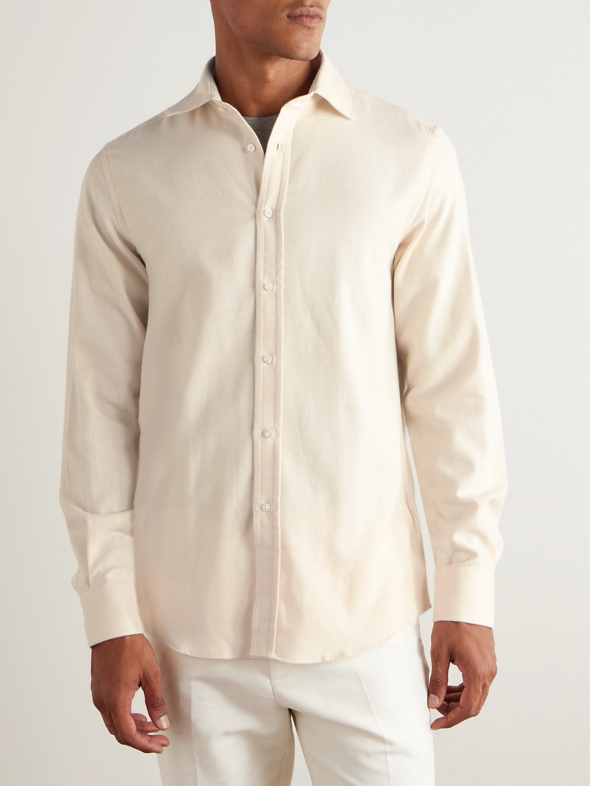 Ralph Lauren Aston Herringbone Cotton Shirt In Neutral
