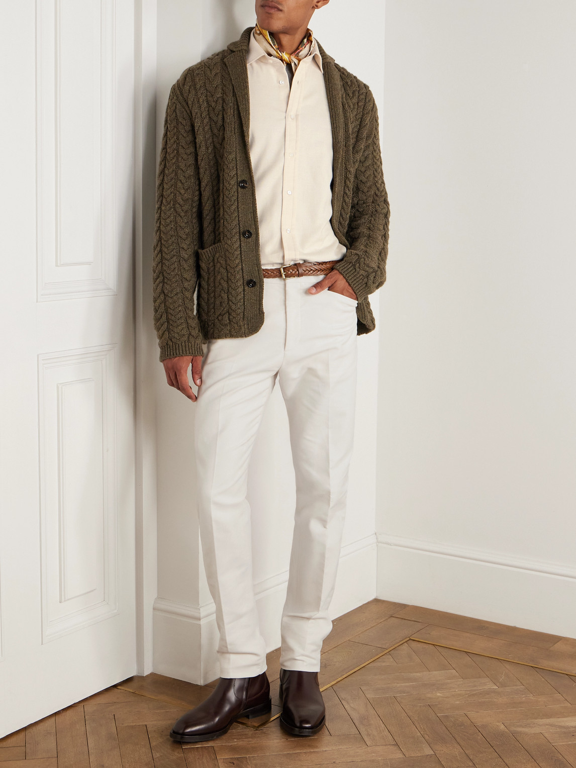 Ralph Lauren Aston Herringbone Cotton Shirt In Neutral