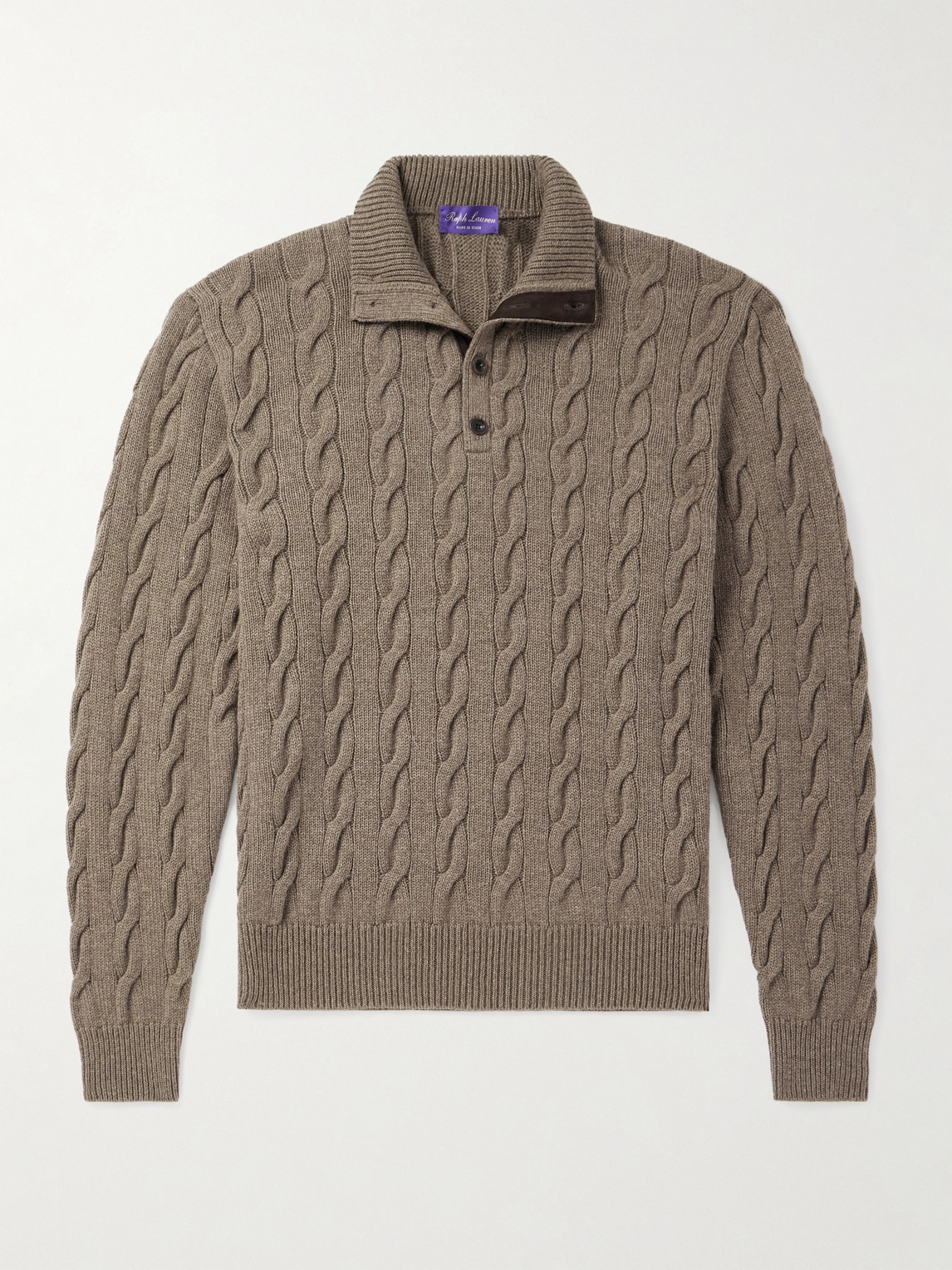 Ralph Lauren Purple Label Nubuck-Trimmed Cable-Knit Cashmere Half-Placket weater - Men