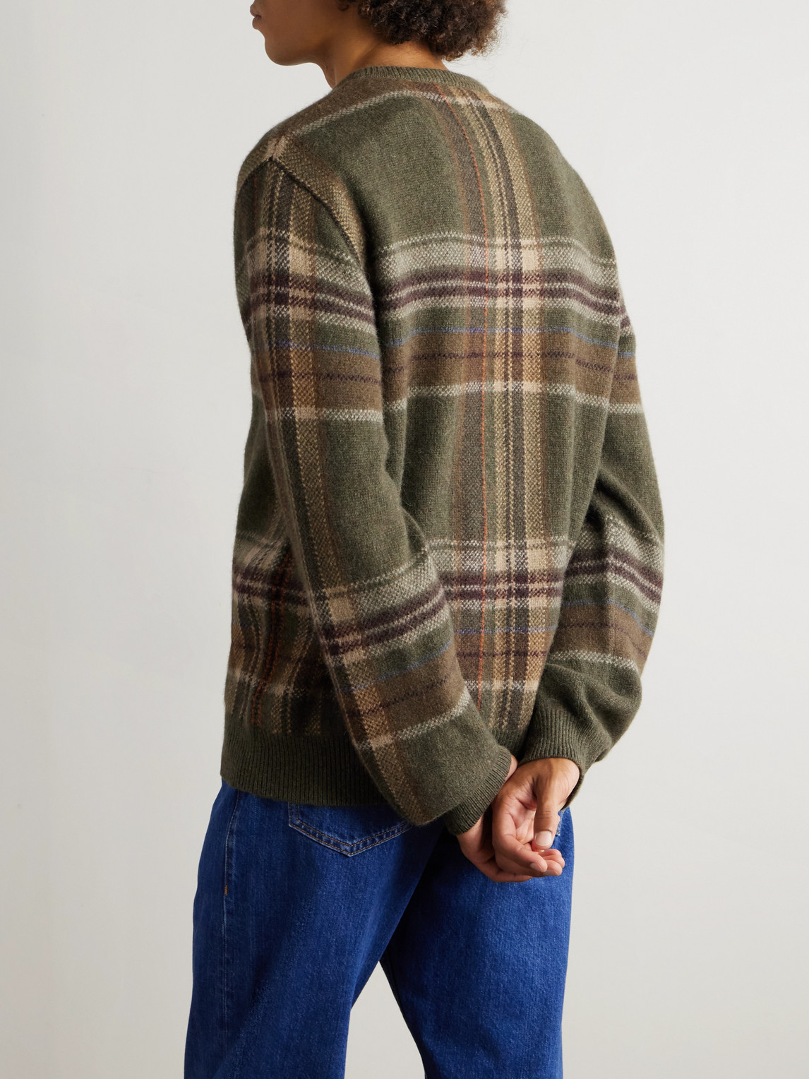 Ralph Lauren Plaid Brushed Wool-blend Sweater In Green