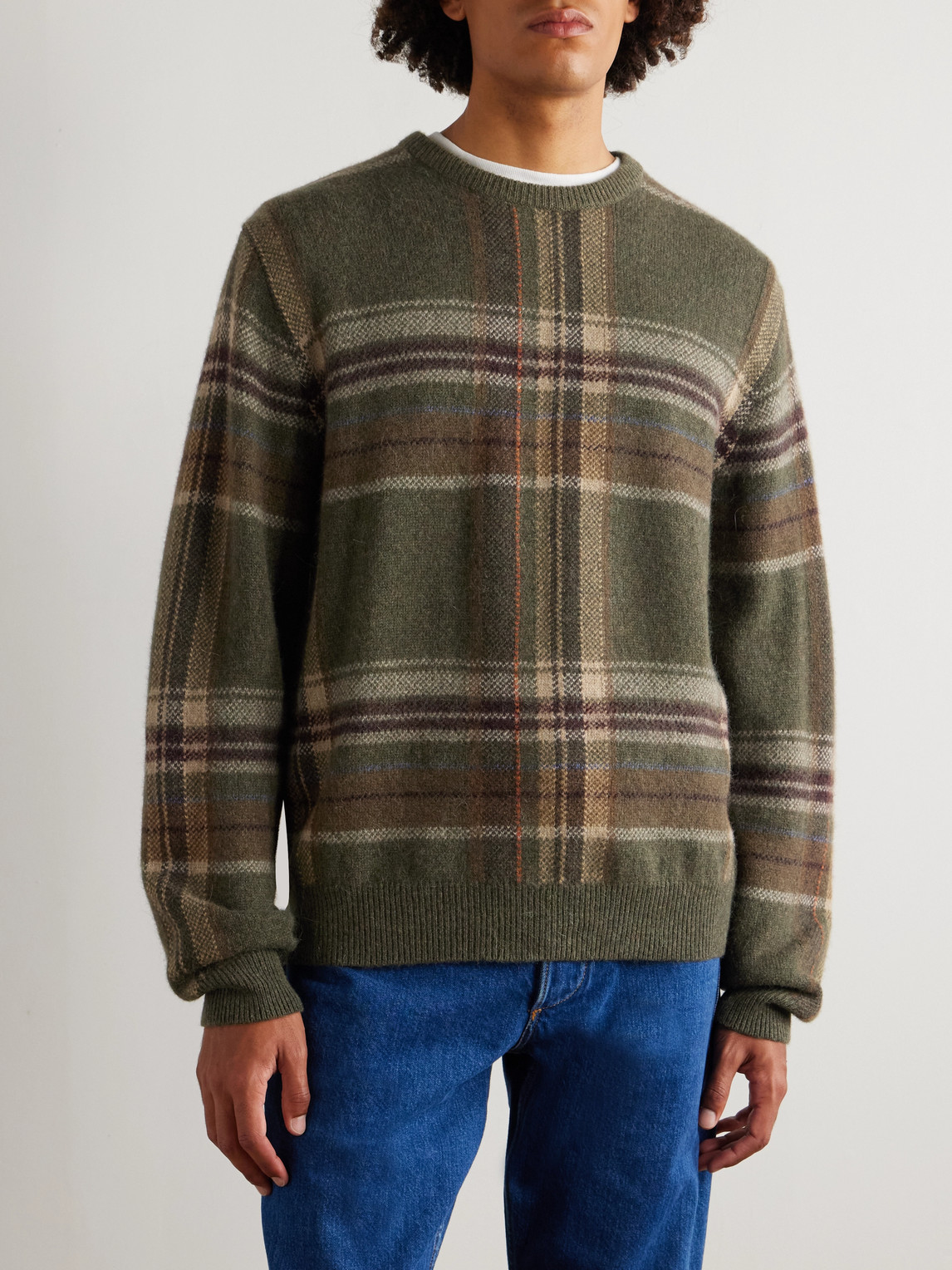 Ralph Lauren Plaid Brushed Wool-blend Sweater In Green
