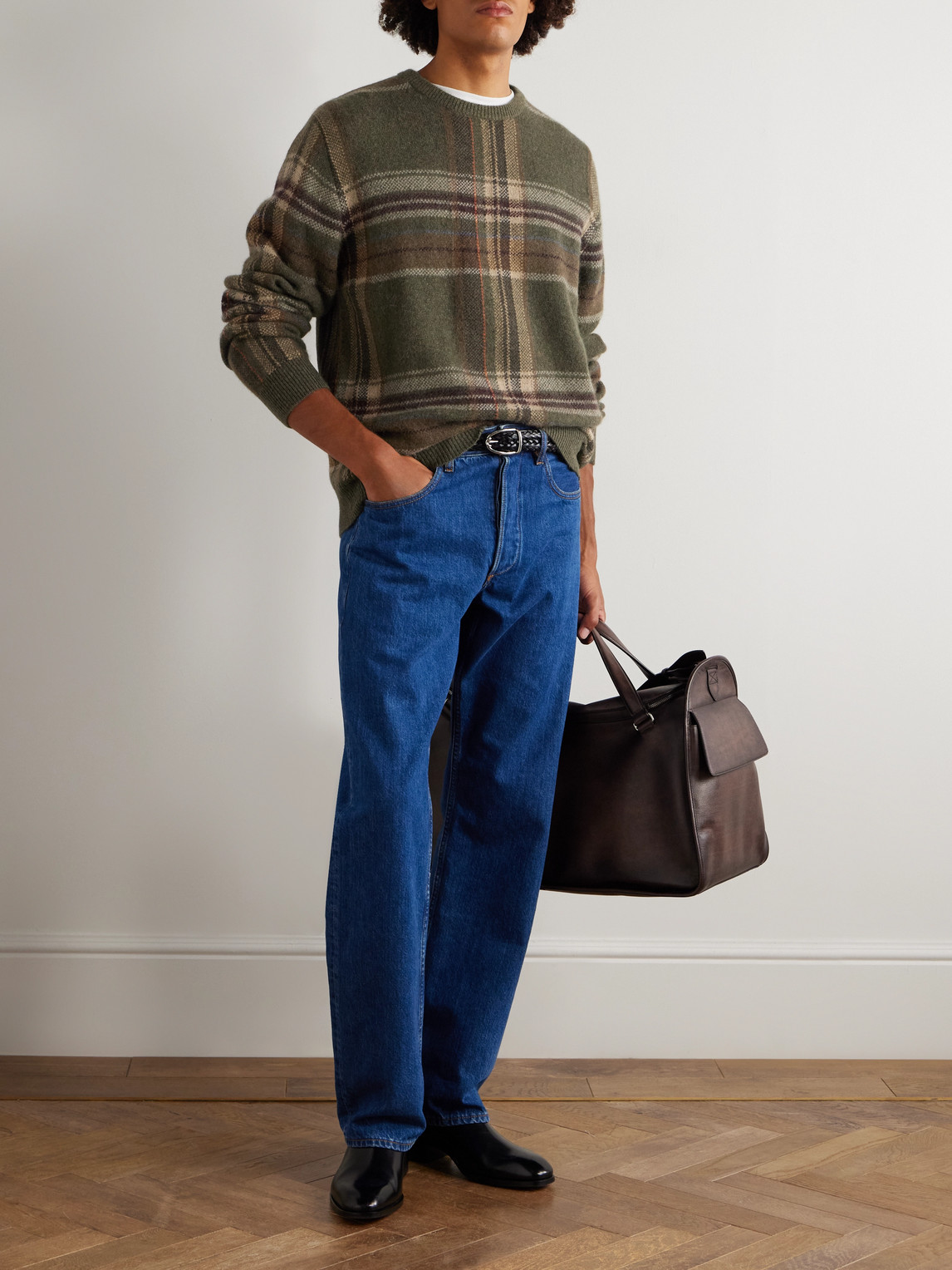 Ralph Lauren Plaid Brushed Wool-blend Sweater In Green