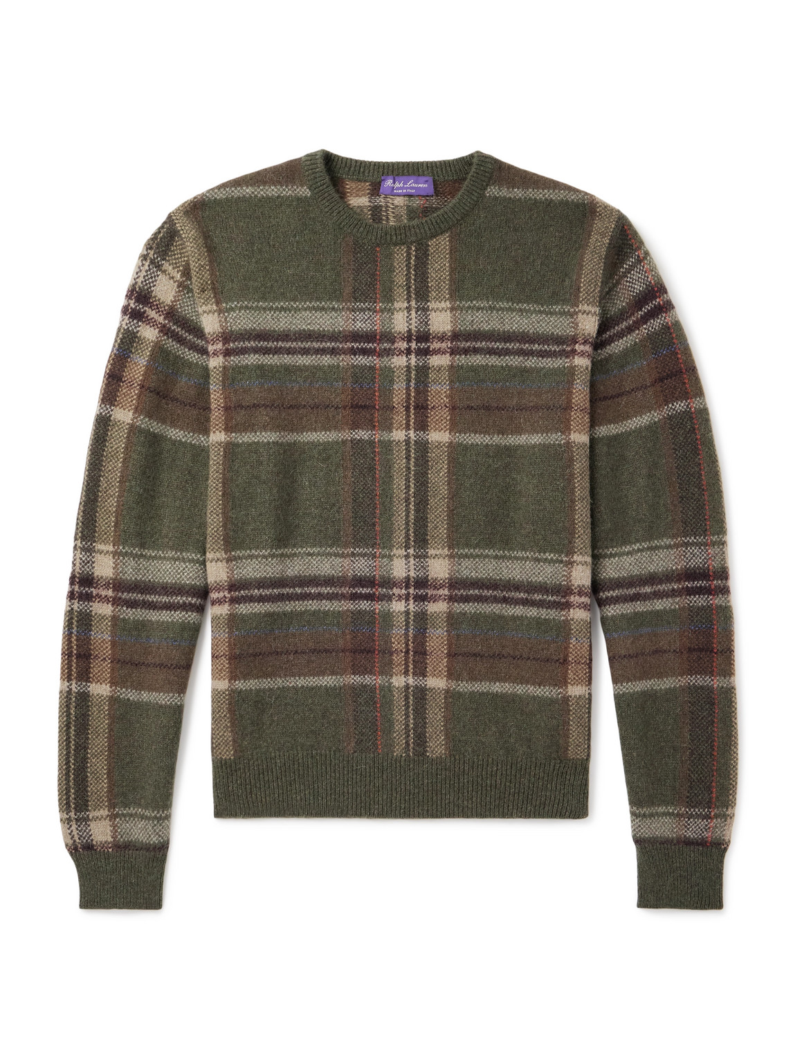 Ralph Lauren Plaid Brushed Wool-blend Sweater In Green