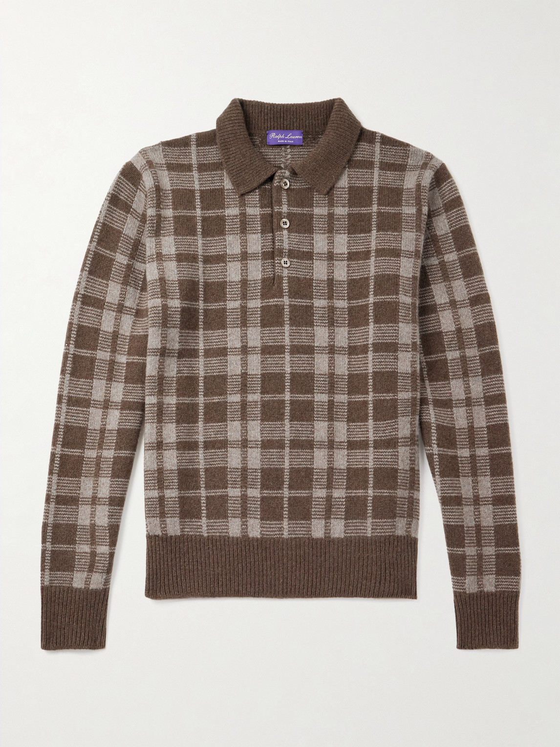 Ralph Lauren Purple Label Checked Brushed Cashmere Polo hirt - Men