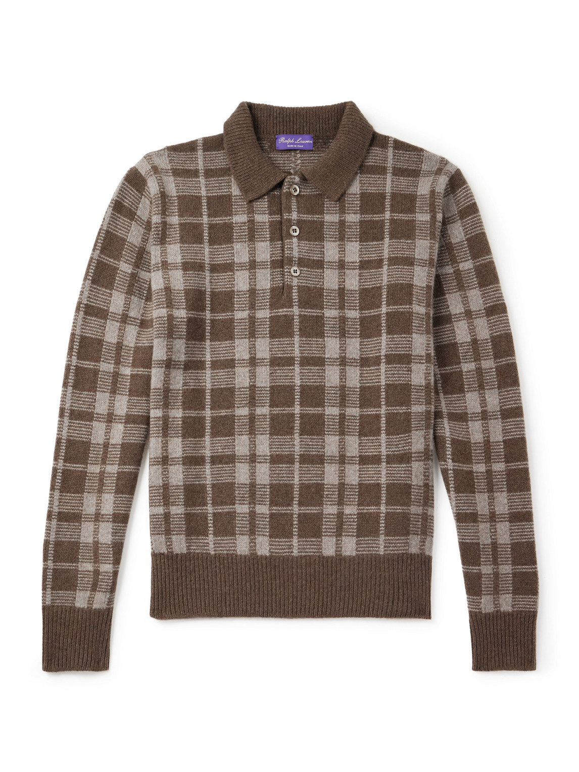 Ralph Lauren Checked Brushed Cashmere Polo Shirt In Brown