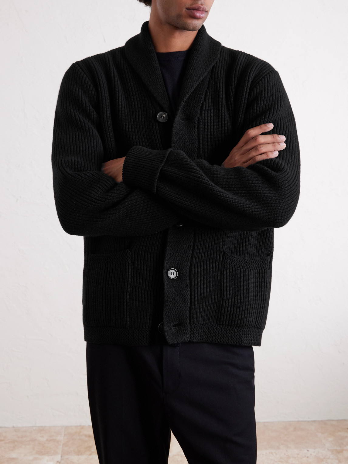  William Lockie - Duncan Shawl-collar Ribbed Merino Wool And Cashmere-blend Cardigan - Men - Black - S 
