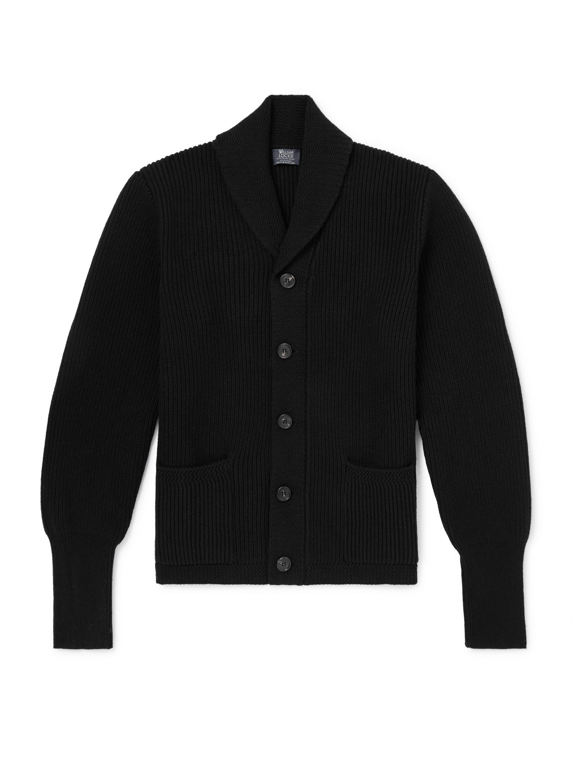 William Lockie Duncan Shawl-collar Ribbed Merino Wool And Cashmere-blend Cardigan In Black