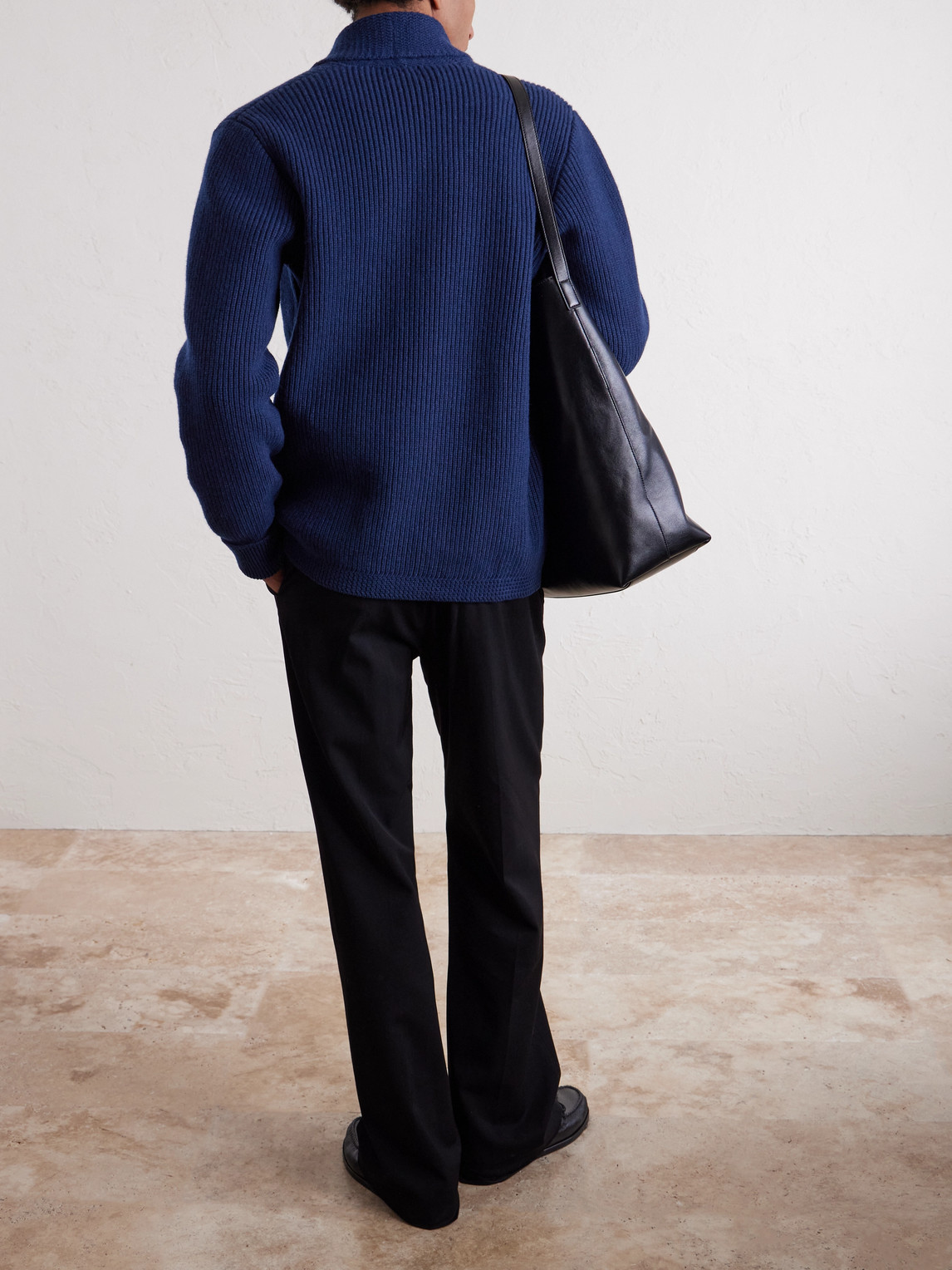  William Lockie - Duncan Shawl-collar Ribbed Merino Wool And Cashmere-blend Cardigan - Men - Blue - S 