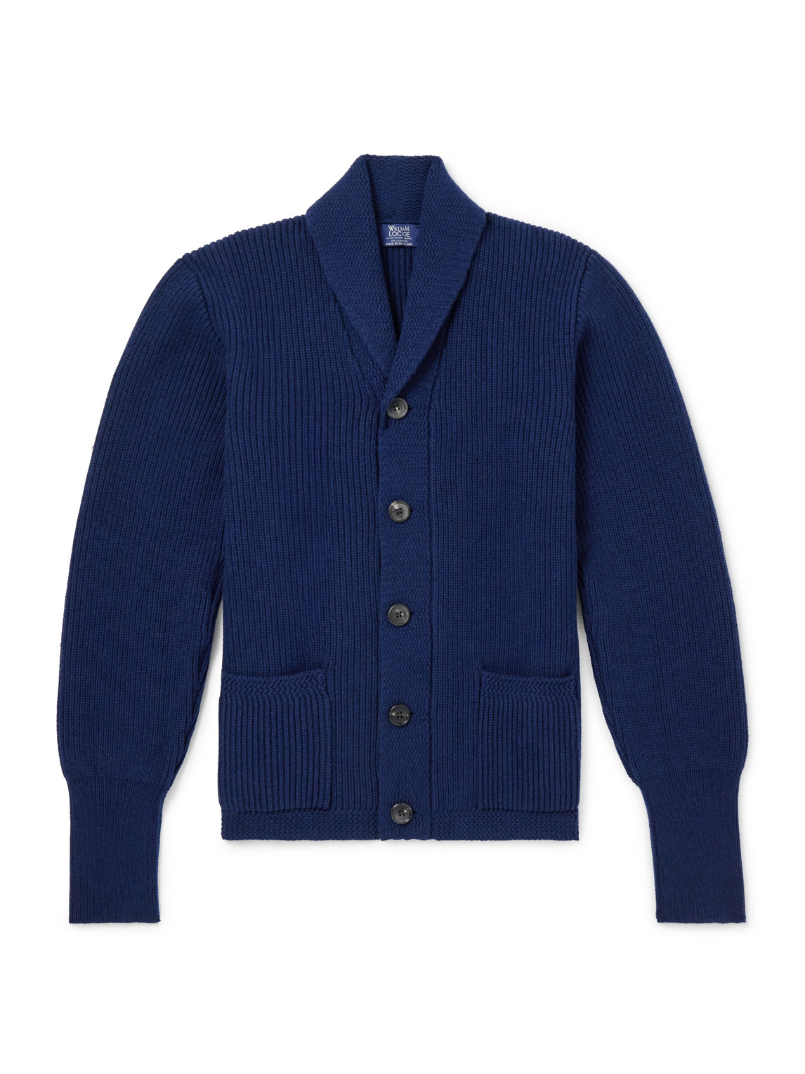 William Lockie Duncan Shawl-collar Ribbed Merino Wool And Cashmere-blend Cardigan In Blue