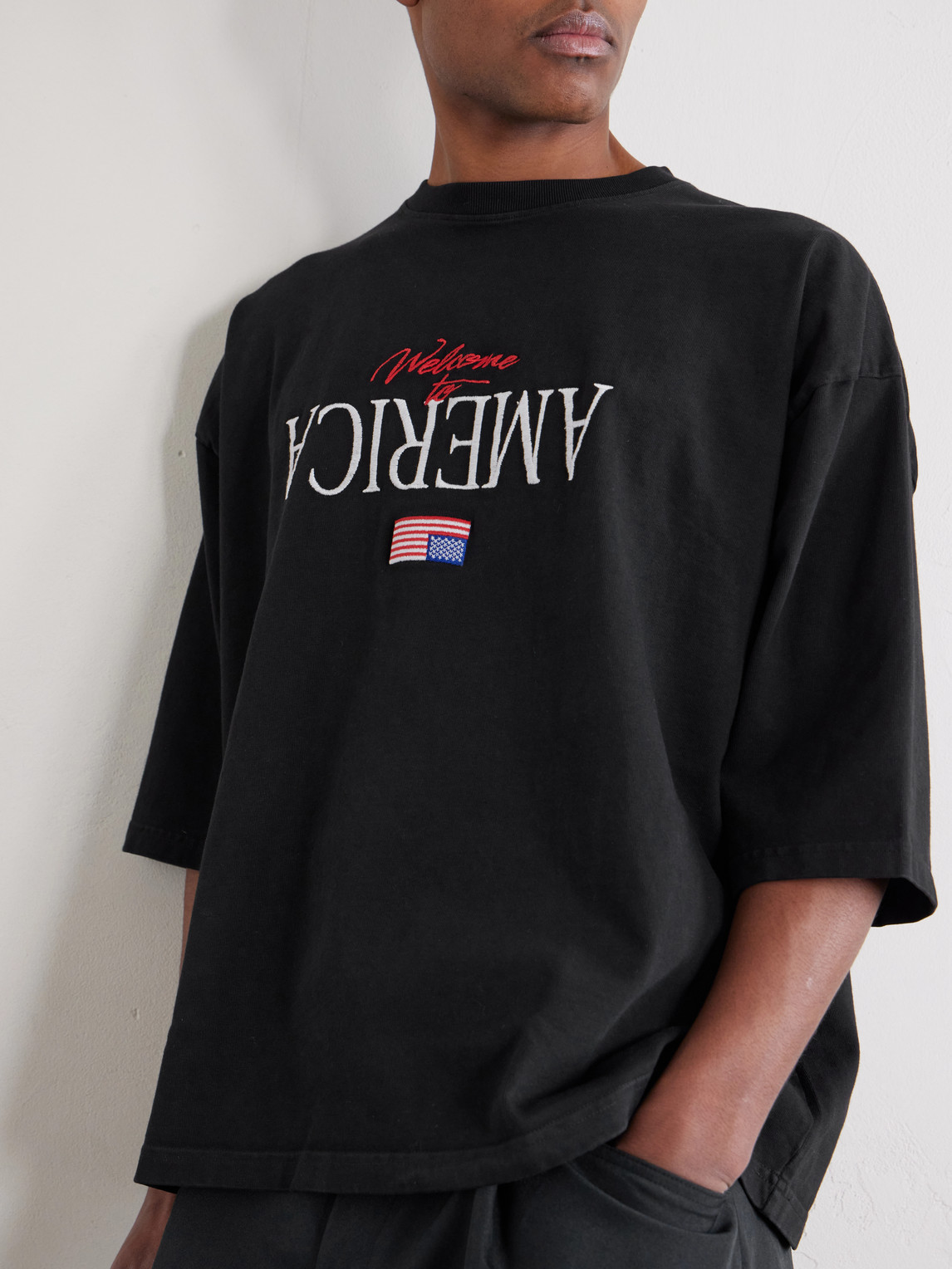 Welcome To America Logo-Embroidered Cotton-Jersey T-Shirt