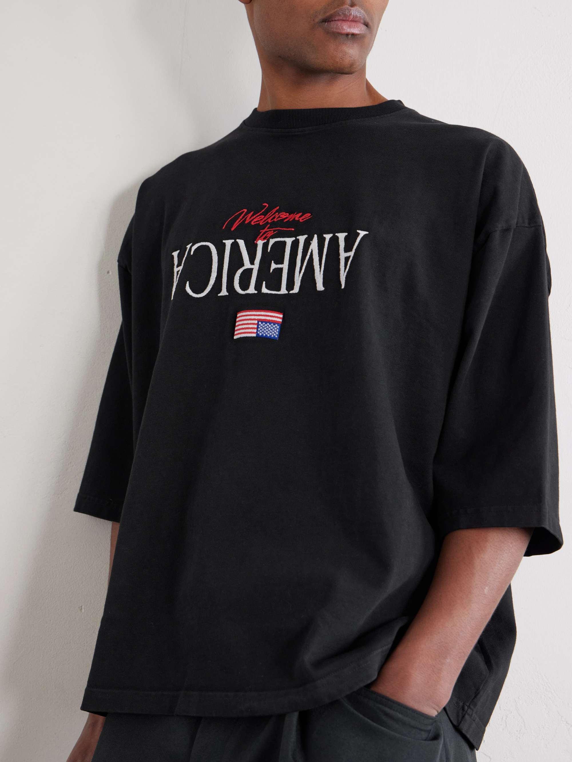 WILLY CHAVARRIA Welcome To America Logo-Embroidered Cotton-Jersey 