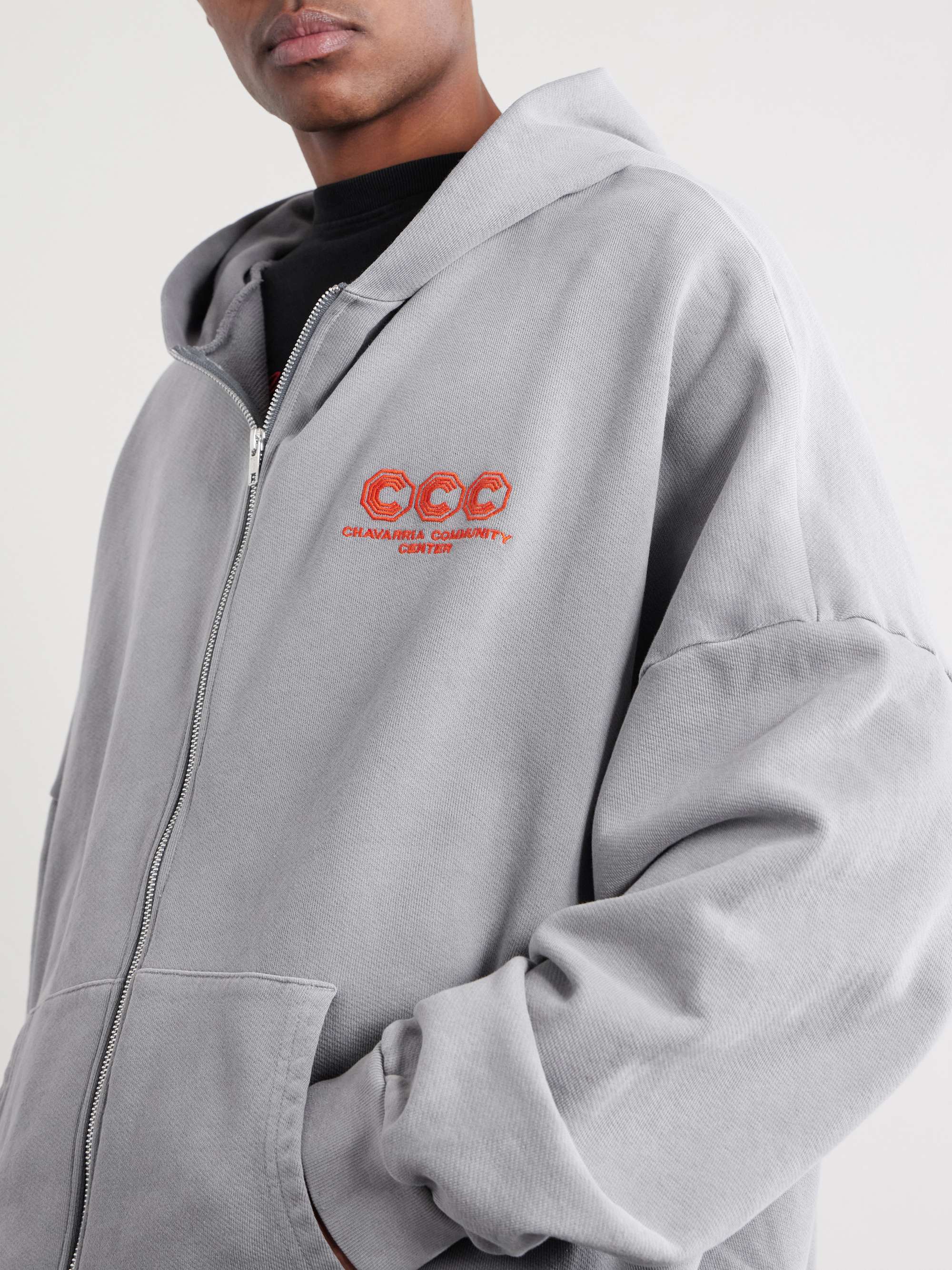 WILLY CHAVARRIA Logo-Embroidered Cotton-Jersey Zip-Up Hoodie for