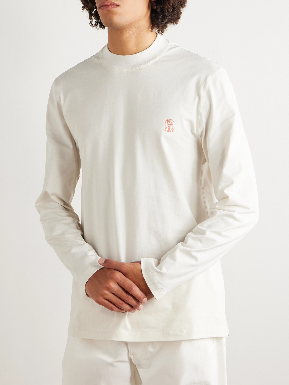 Logo-Print Cotton-Jersey Mock-Neck T-Shirt
