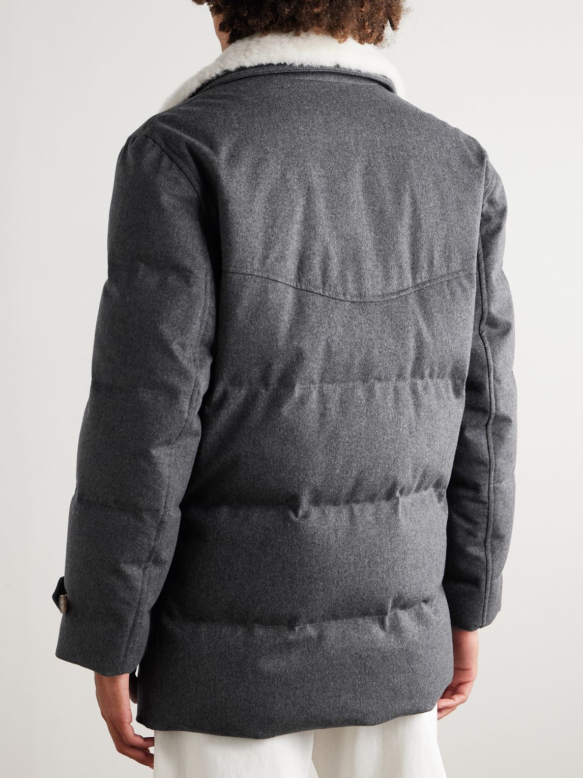 BRUNELLO CUCINELLI 더블브레스트 시어링 트리밍 퀼팅 울 다운 자켓