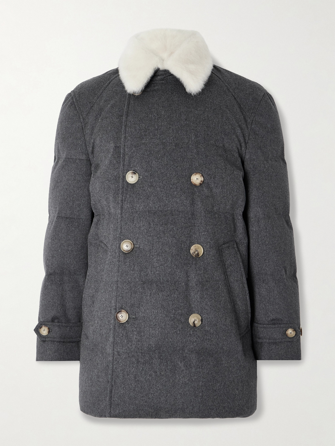 Brunello Cucinelli Double-Breasted hearling-Trimmed Quilted Wool Down Jacket - Men