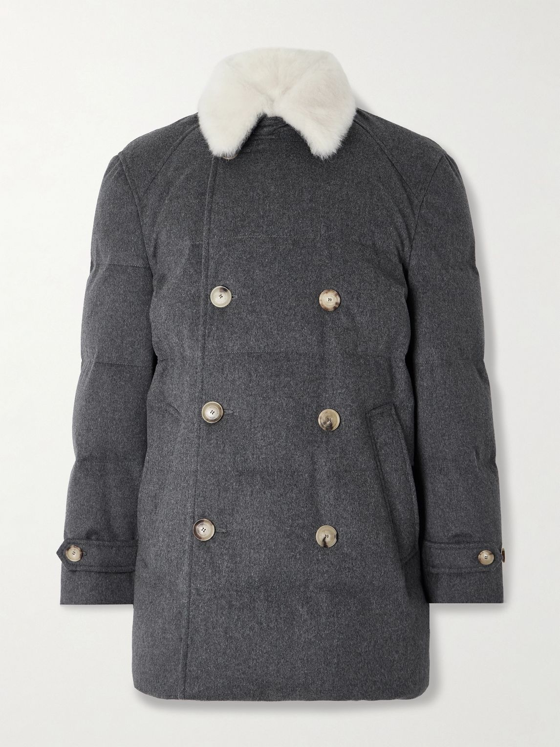 BRUNELLO CUCINELLI 더블브레스트 시어링 트리밍 퀼팅 울 다운 자켓
