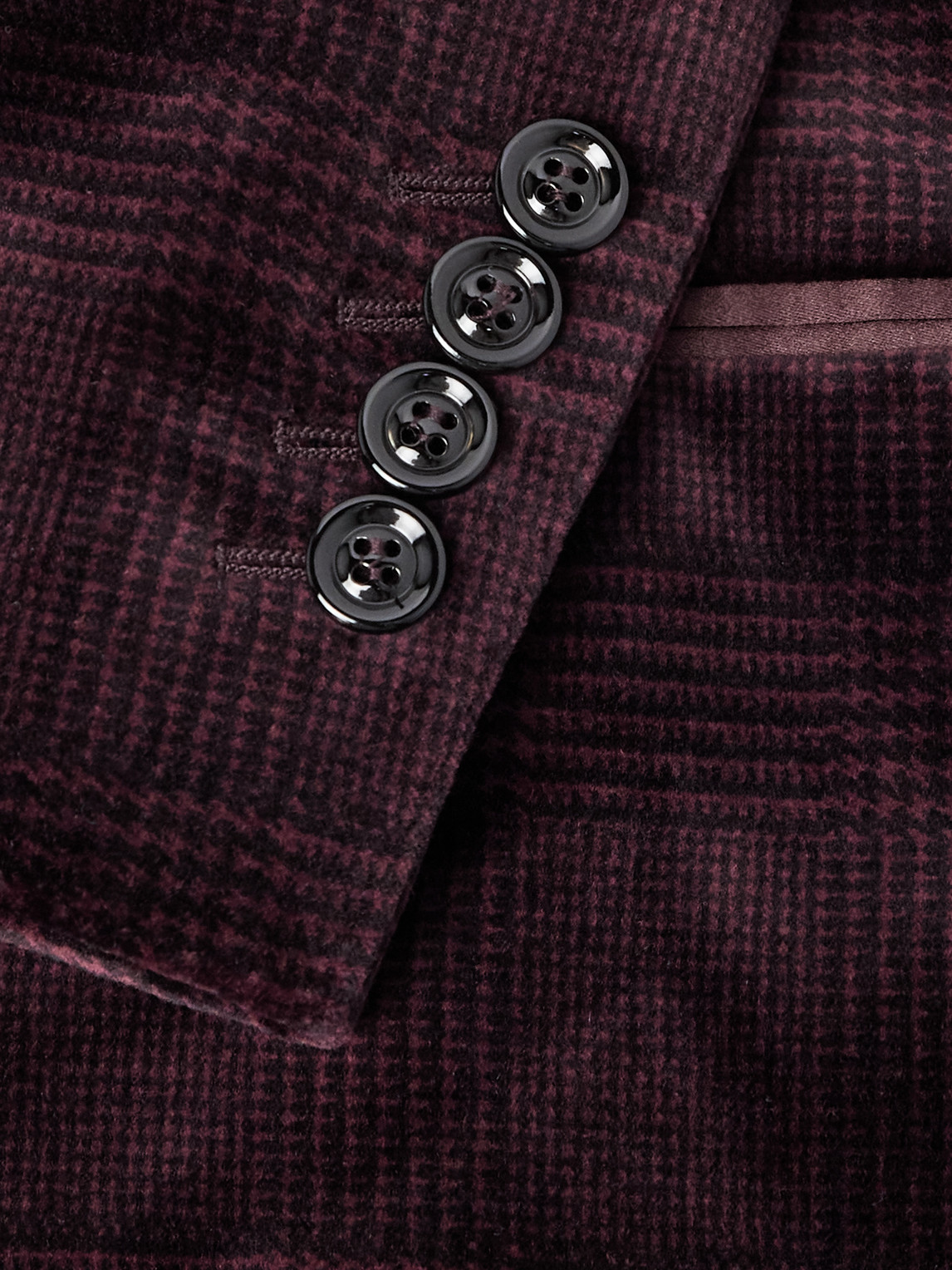  Brunello Cucinelli - Slim-fit Satin-trimmed Prince Of Wales Checked Cotton-velvet Tuxedo Jacket - Men - Burgundy - It 56 