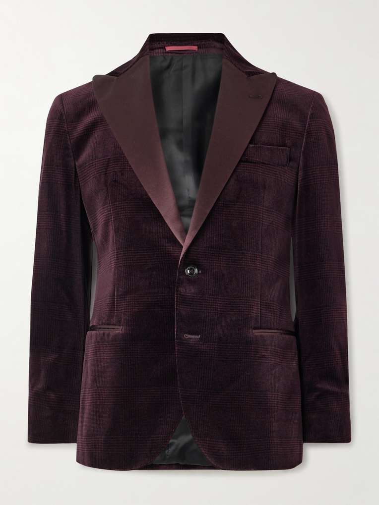 Brunello Cucinelli — Slim-Fit Satin-Trimmed Prince of Wales Checked Cotton-Velvet Tuxedo Jacket
