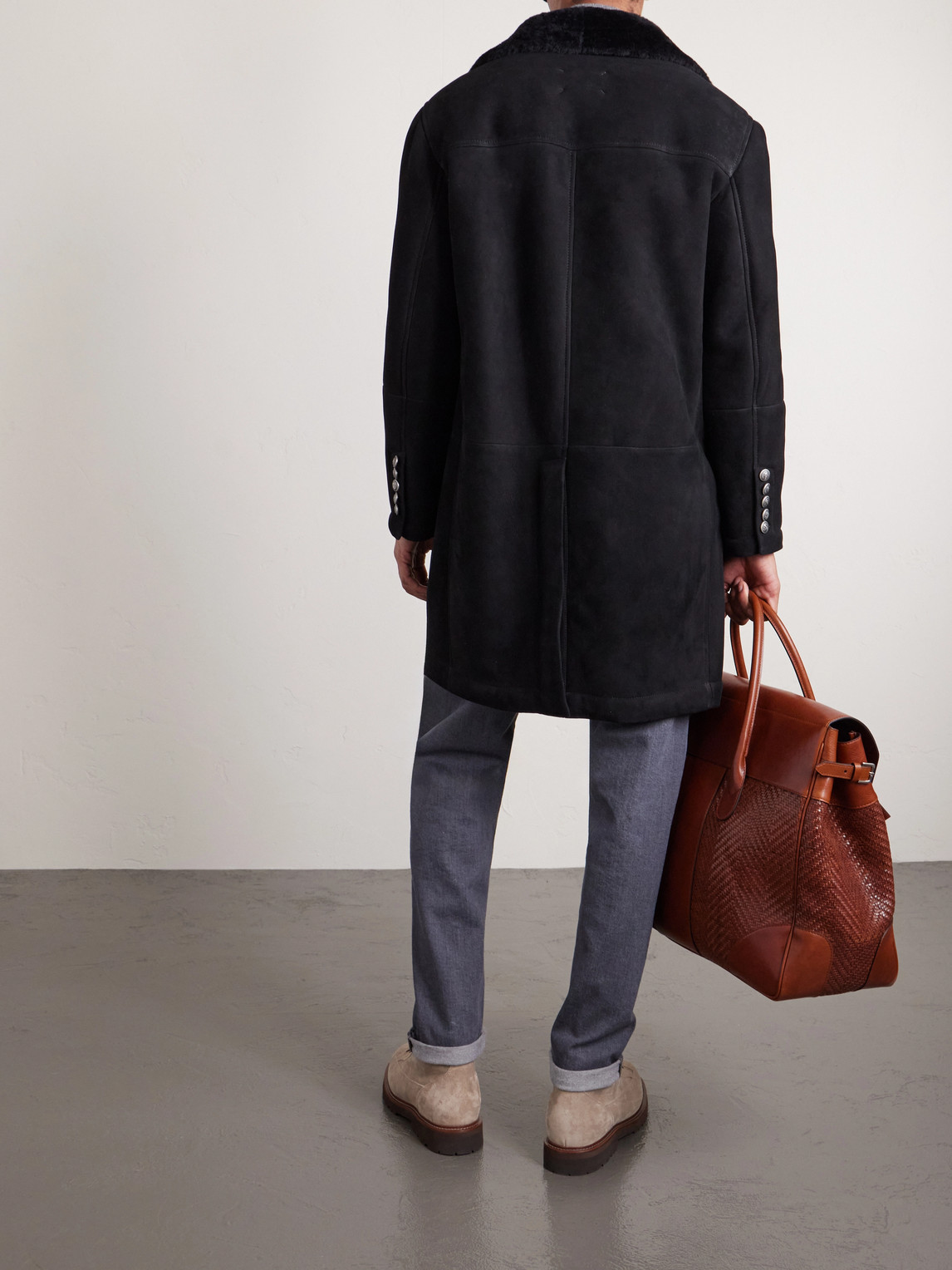  Brunello Cucinelli - Double-breasted Shearling Coat - Men - Black - S 